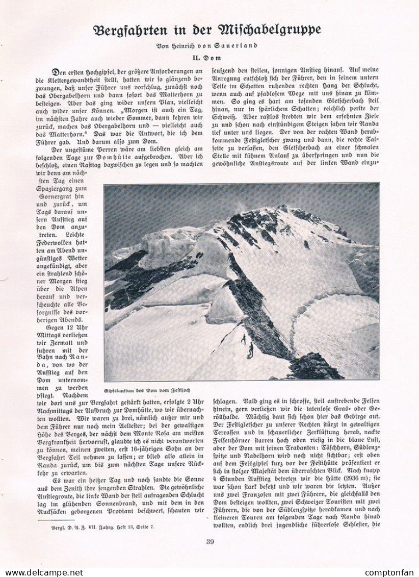 A102 1463 Bergfahrten Mischabelgruppe Dom Domhütte Wallis Artikel 1907 - Otros & Sin Clasificación