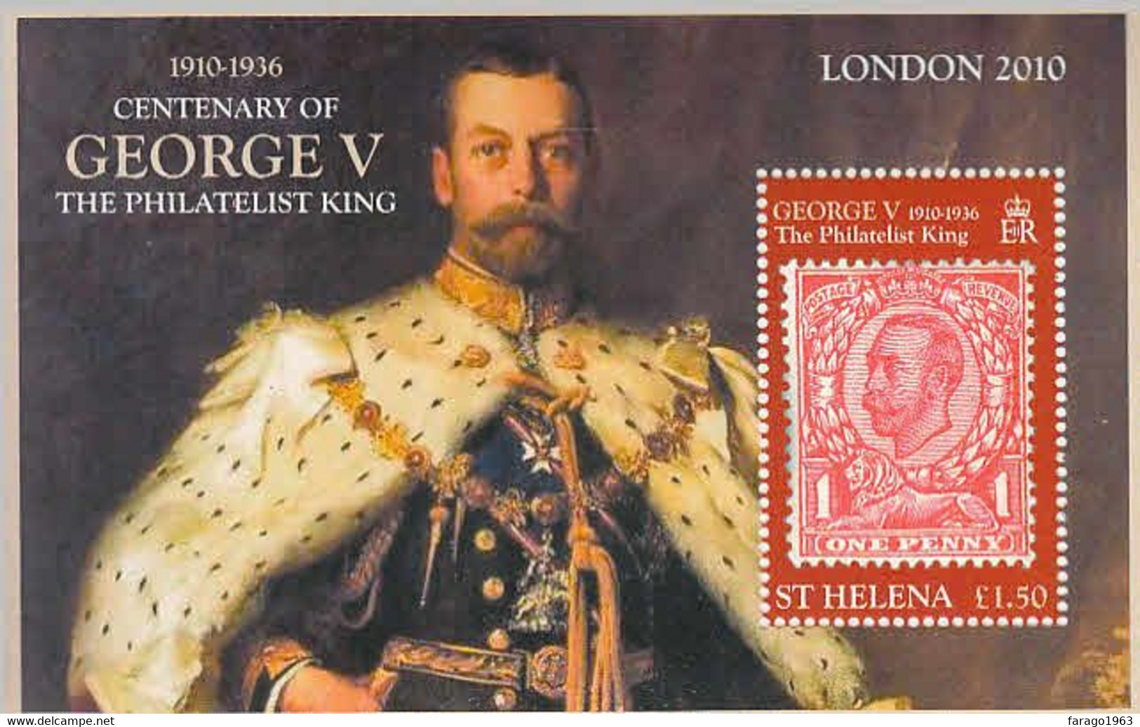 2010 St. Helena London 2010 King George V Philatelist King  Souvenir Sheet MNH - Isla Sta Helena