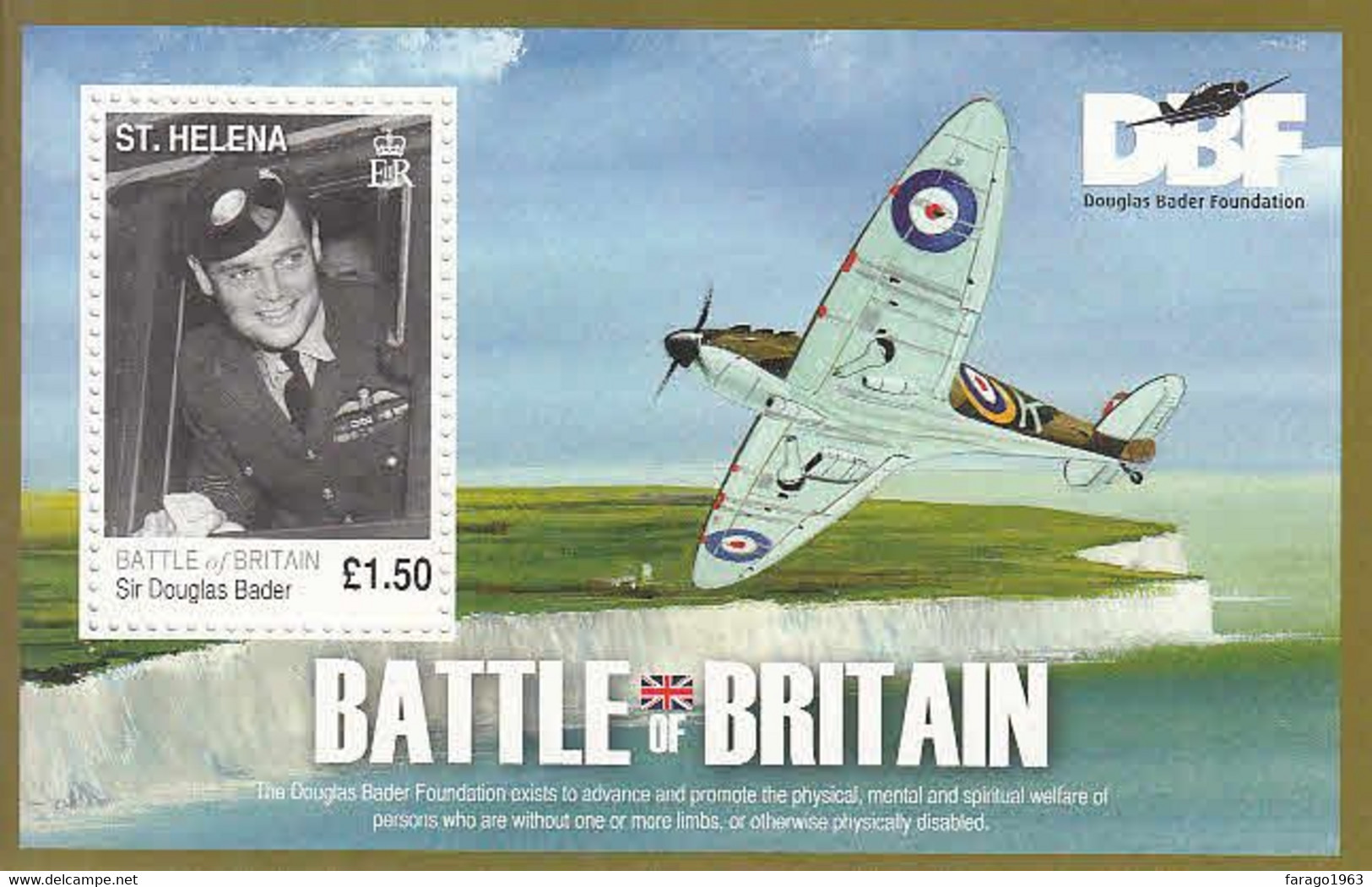 2010 St. Helena RAF Battle Of Britain Spitfires Bader WWII Military  Aviation Souvenir Sheet MNH - Isla Sta Helena