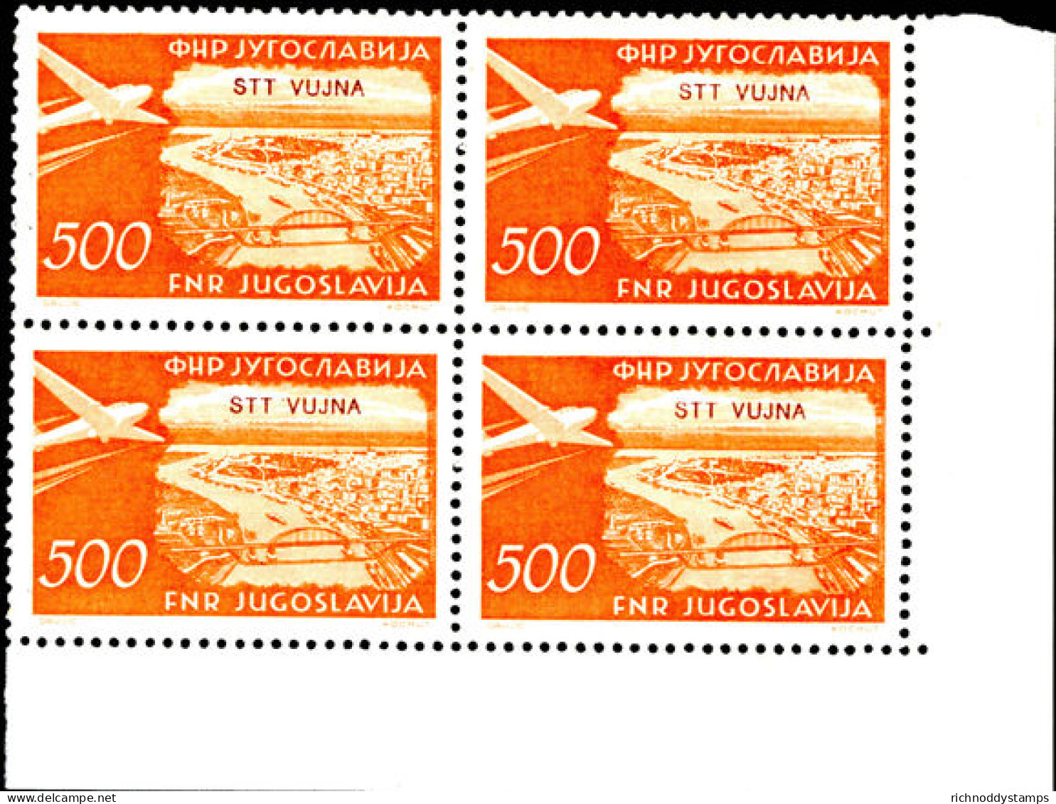 Trieste 1954 500d Orange Air Block Of 4 Unmounted Mint. - Nuovi