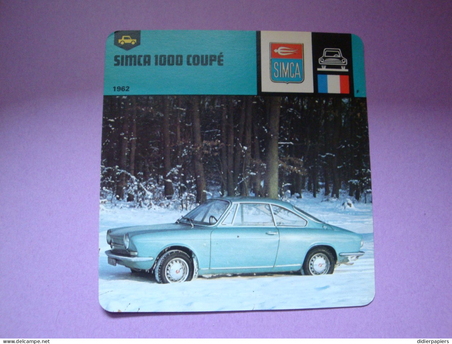 Automobilia Fiche Auto-Rallye 1962 Simca 1000 Coupé France - Cars