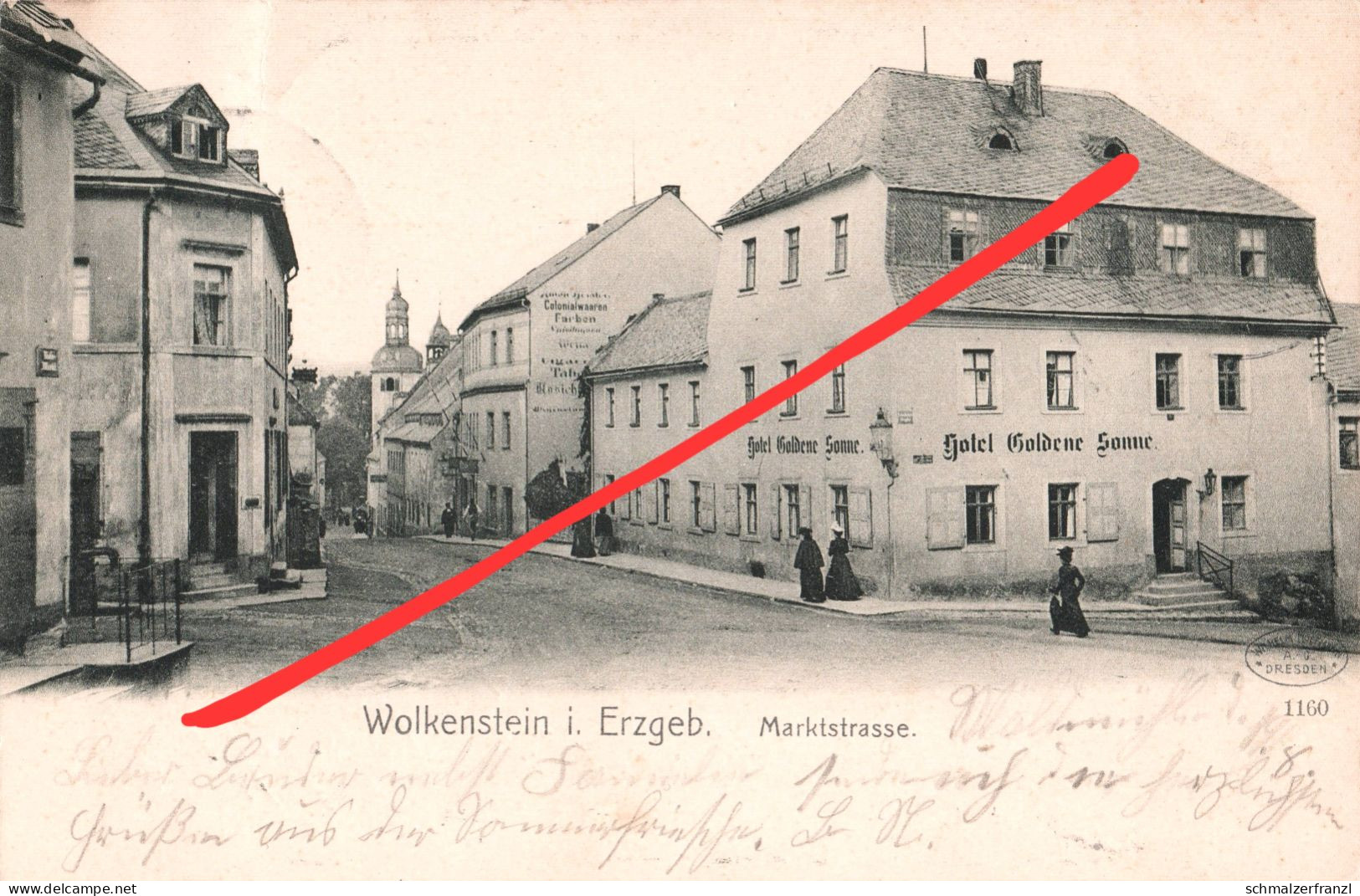 AK Wolkenstein Marktstraße Gasthof Goldene Sonne A Warmbad Wiesenbad Annaberg Buchholz Marienberg Zschopau Erzgebirge - Wolkenstein