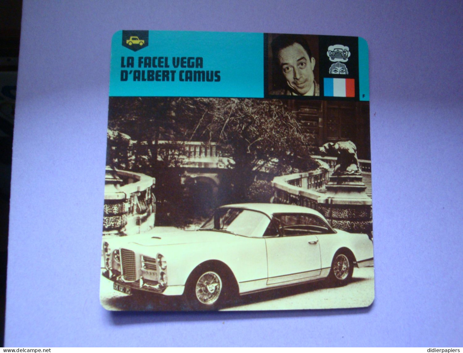 Automobilia Fiche Auto-Rallye  La Facel Vega D'Albert Camus France - Auto's