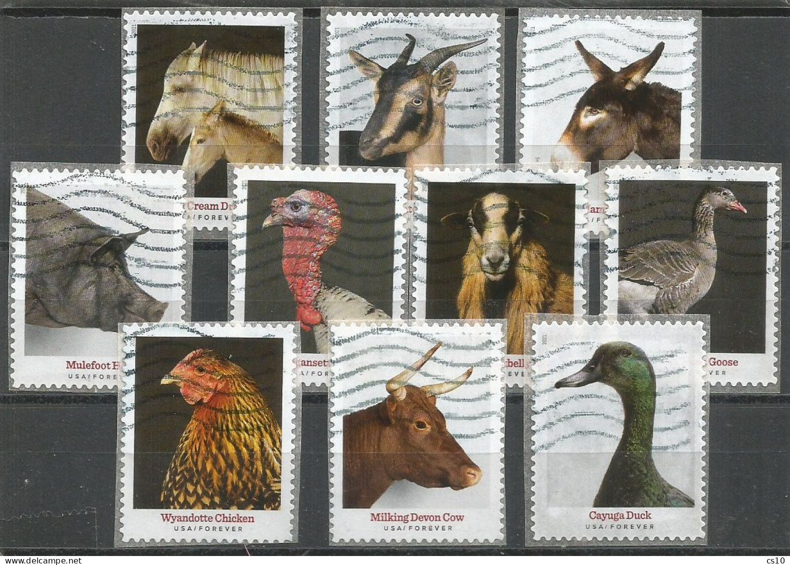 USA 2021 Farm Animals - Heritage Breeds Sc.# 5583-92 - Cpl 10v Set - Good Used - Off-Paper - Blocks & Sheetlets