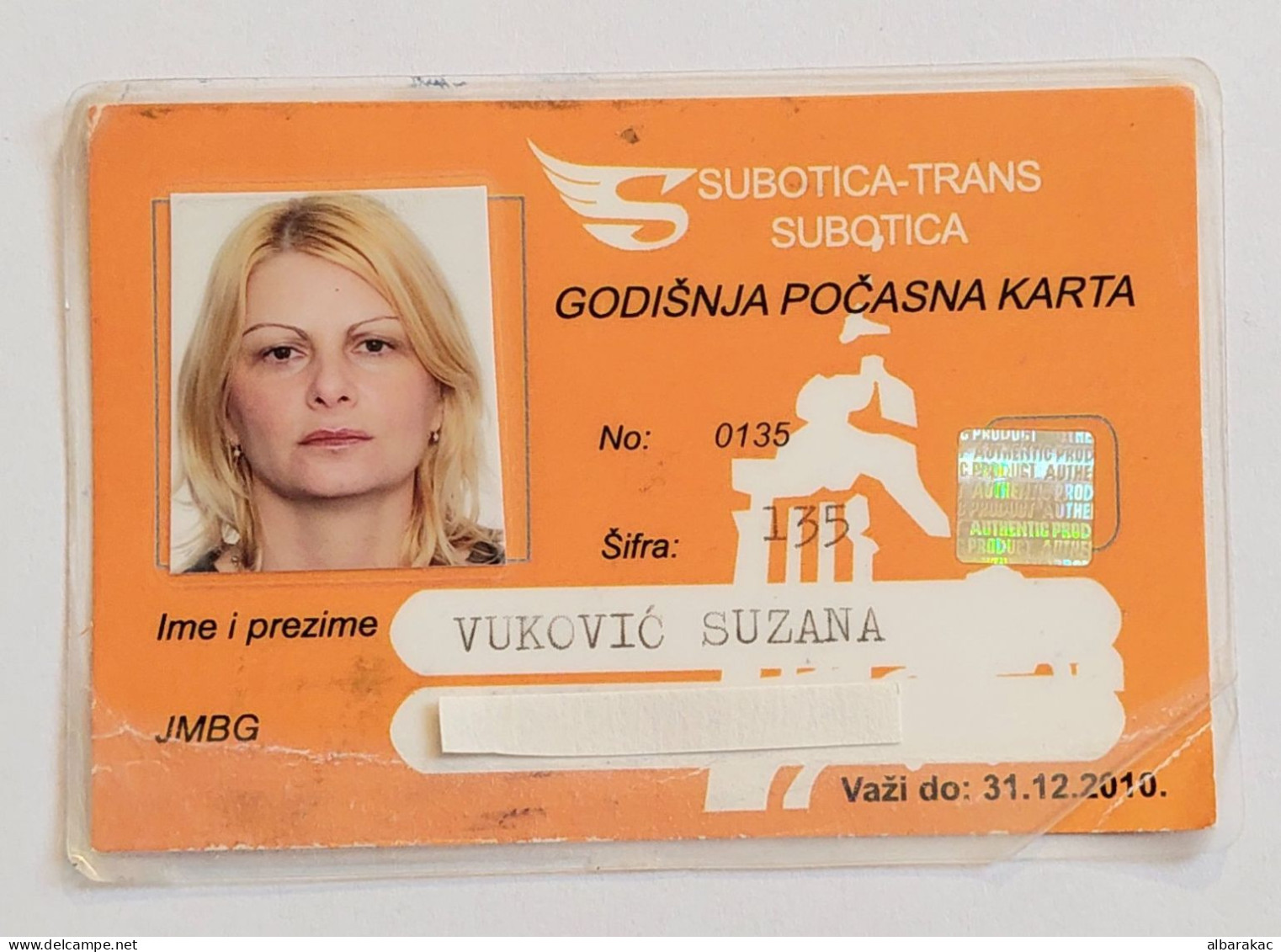 Yugoslavia - Subotica Honorary Annual Ticket - City Bus - Europe