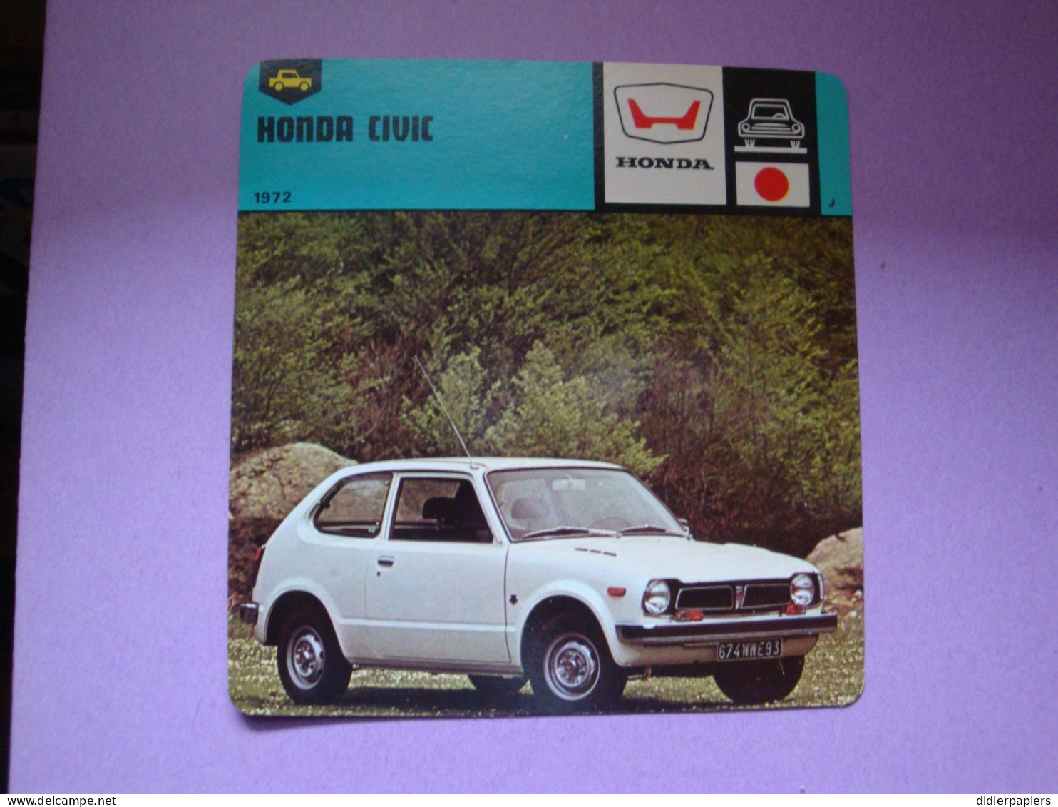 Automobilia Fiche Auto-Rallye 1972 Honda Civic Japon - Autos