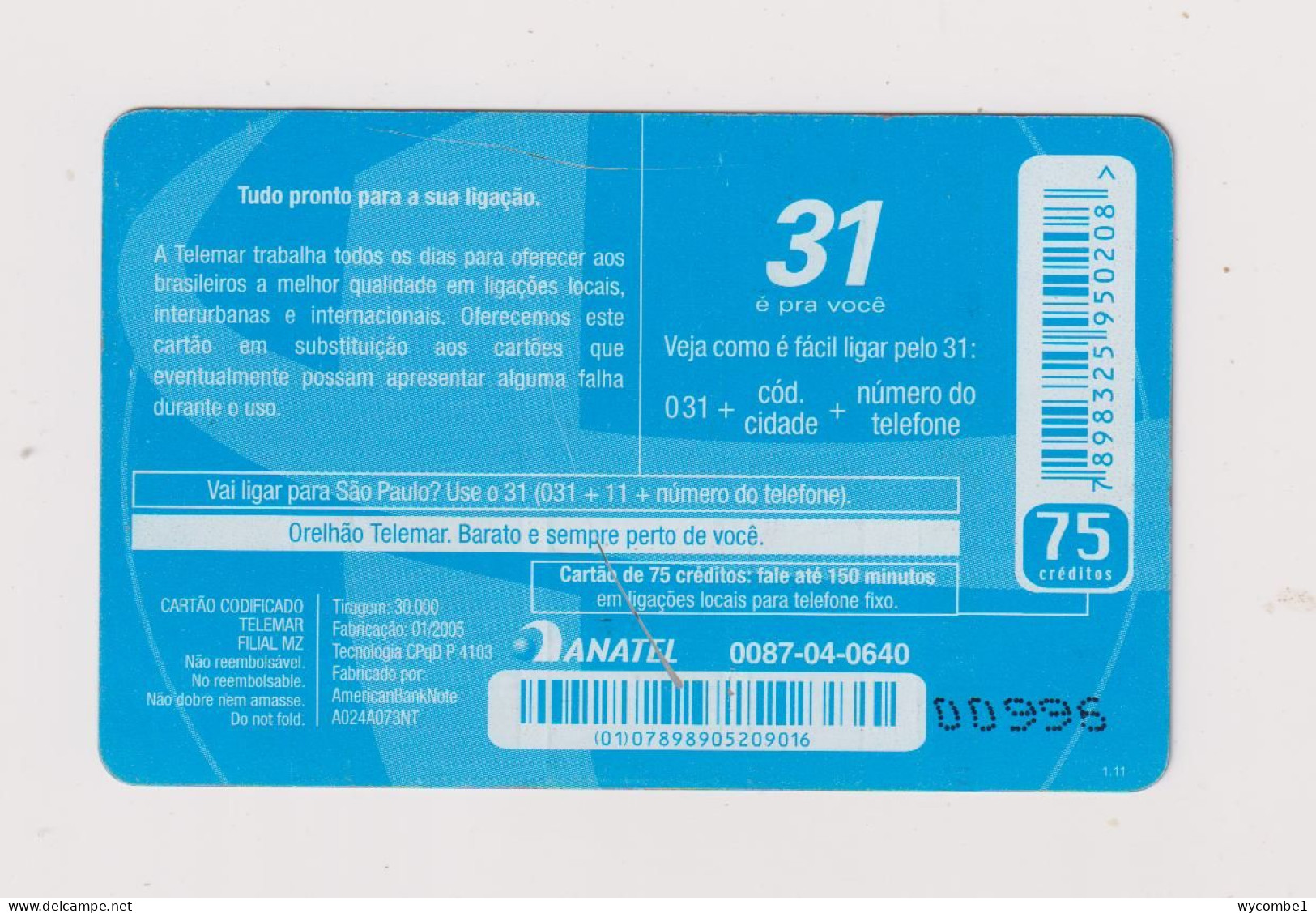 BRASIL -  Sale Prohibited Inductive  Phonecard - Brasile