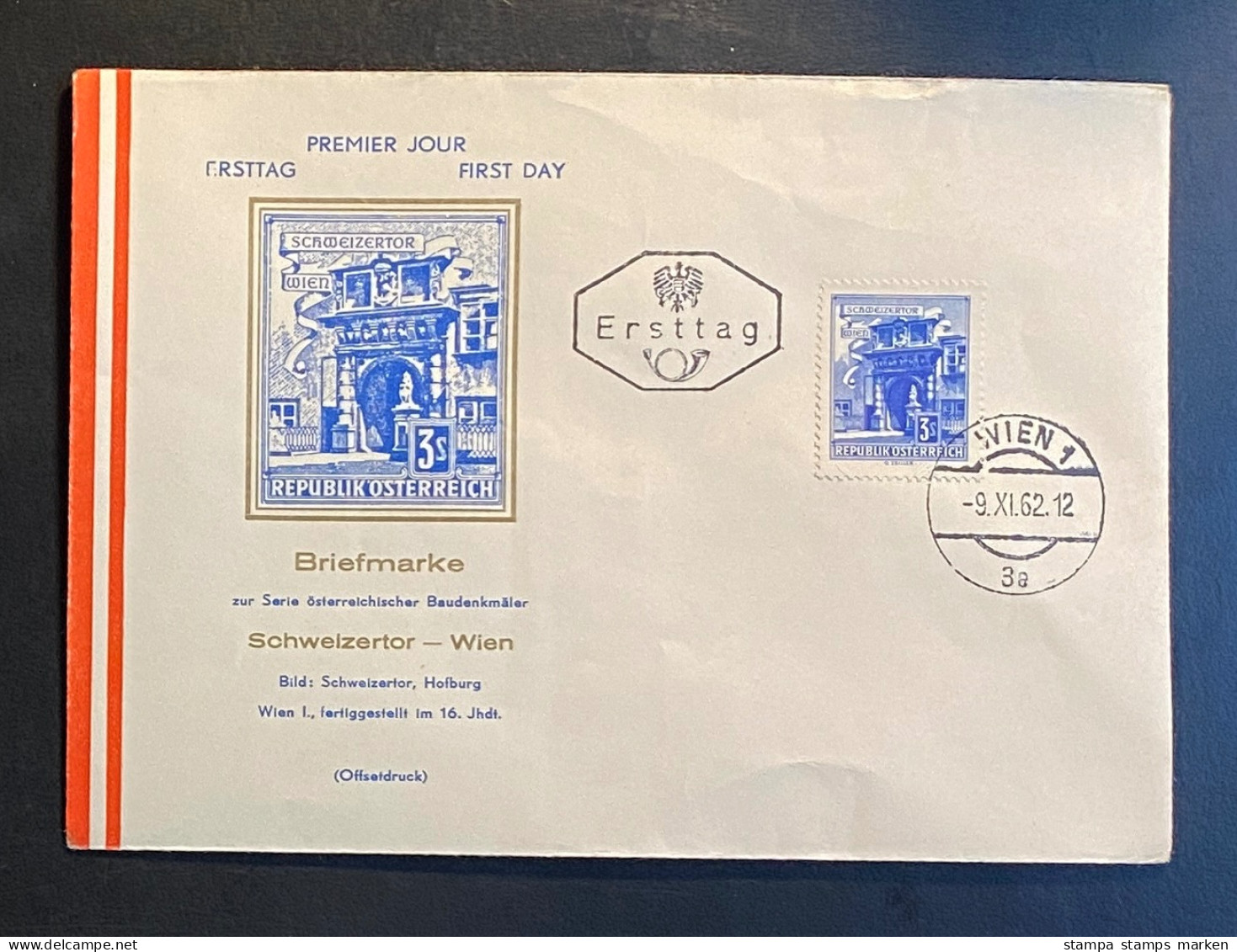 Österreich 1962 Bauten WIEN SCHWEIZERTOR Mi. 1119 FDC Schmuckkuvert Gestempelt/o WIEN - Briefe U. Dokumente