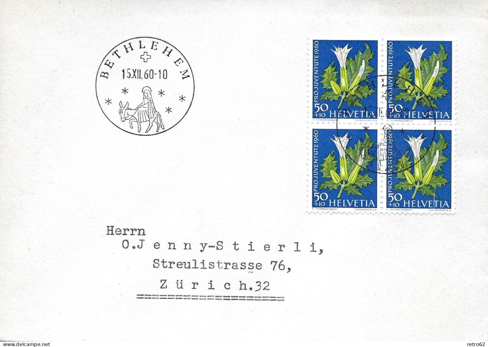 1960 BILDNIS ALEXANDRE CALAMES, WIESEN- UND GARTENBLUMEN ► Kompl.Satz In 5 Briefen Im Viererblock - Cartas & Documentos