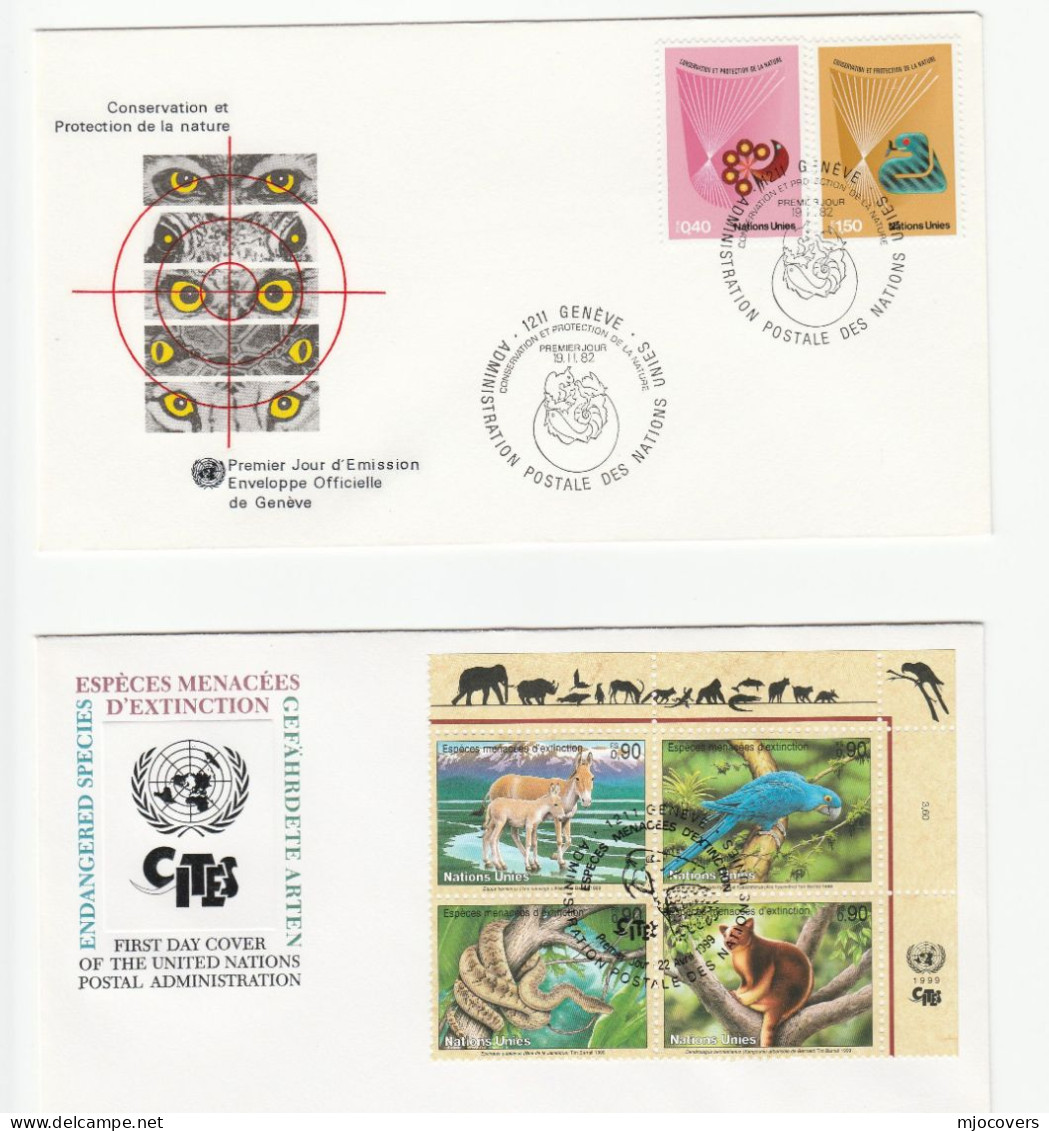 2 Diff FDC SNAKES Stamps United Nations Un Cover Snake - Serpientes
