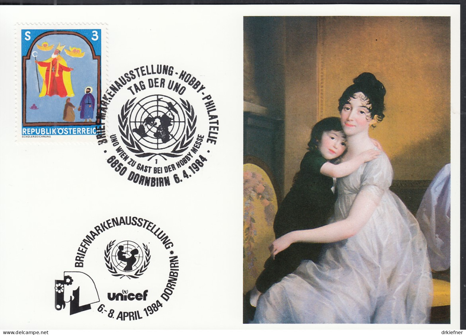 UNO NEW YORK  UNICEF-Kunstkarte, Johann F.A. Tischbein, Aussellungskarte DORNBIRN, St: 6.4.1984 - Covers & Documents