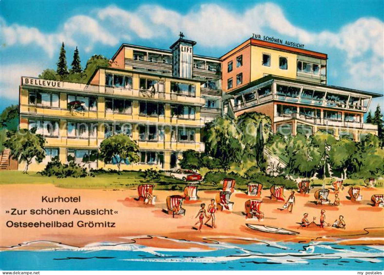 73637827 Groemitz Ostseebad Kurhotel Zur Schoenen Aussicht Strand Kuenstlerkarte - Groemitz