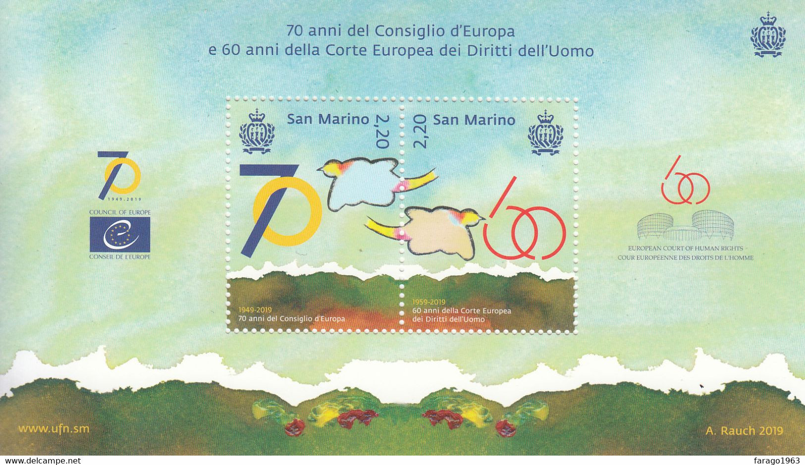 2019 San Marino European Court Of Human Rights Law Justice  Souvenir Sheet MNH @ BELOW FACE VALUE - Unused Stamps