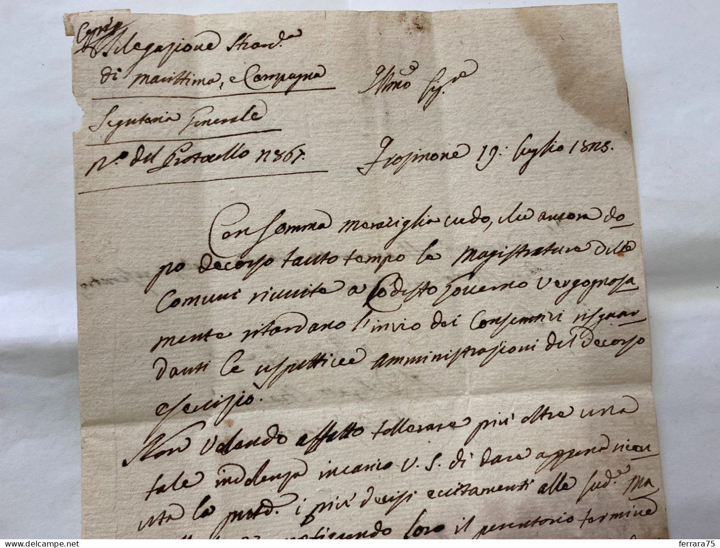 DOCUMENTO MANOSCRITTO LETTERA CONTEA GOVERNO DI CECCANO INIZIO 800. - Manuscrits