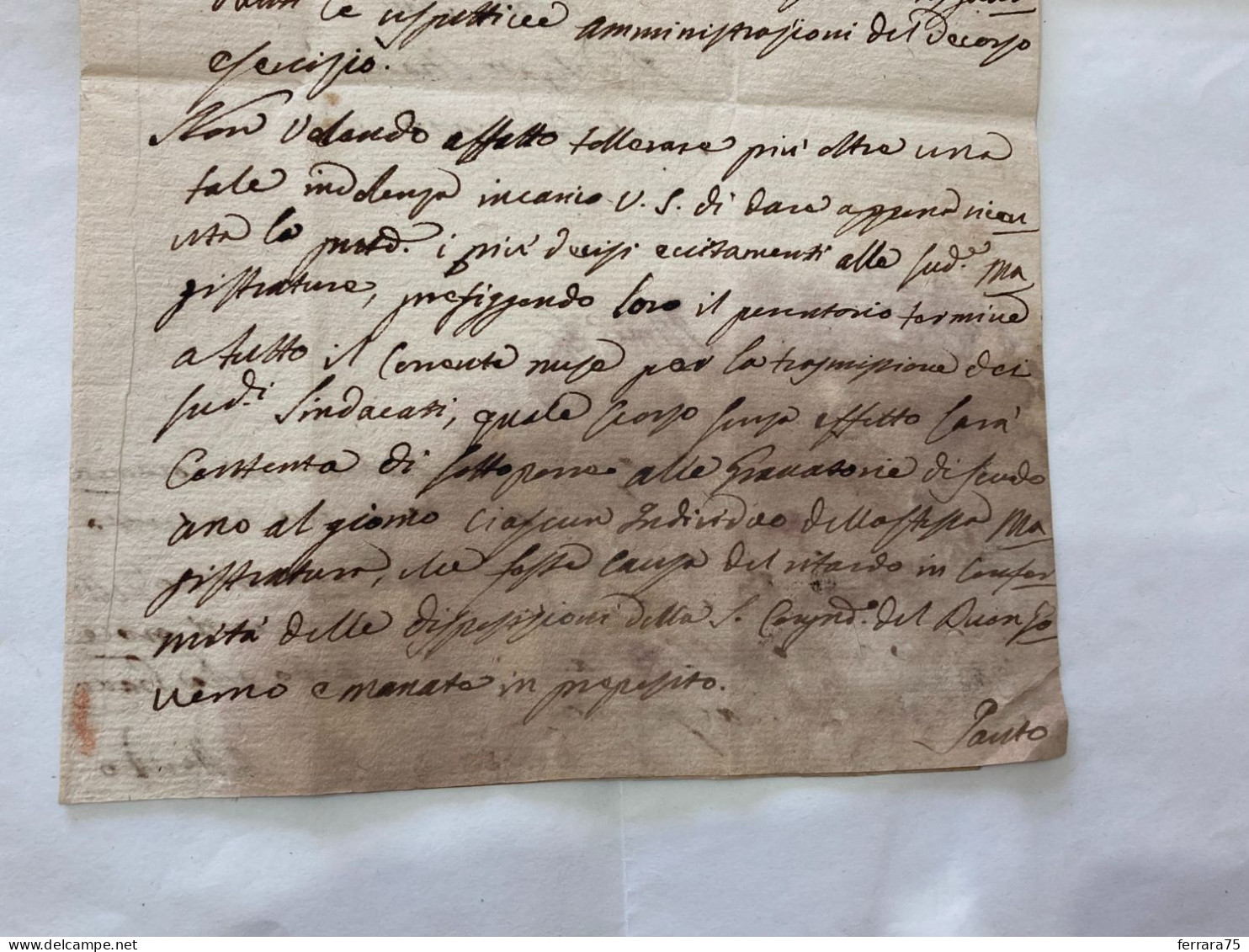 DOCUMENTO MANOSCRITTO LETTERA CONTEA GOVERNO DI CECCANO INIZIO 800. - Manuscripts