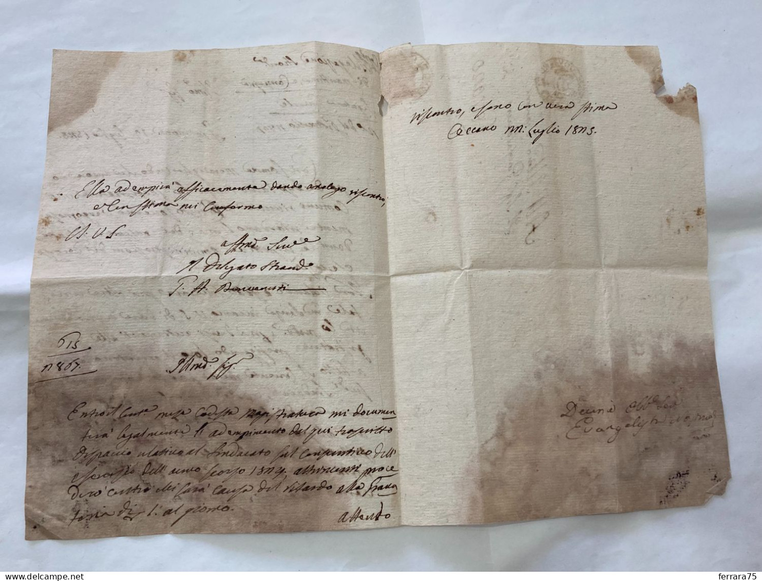 DOCUMENTO MANOSCRITTO LETTERA CONTEA GOVERNO DI CECCANO INIZIO 800. - Manuscripts