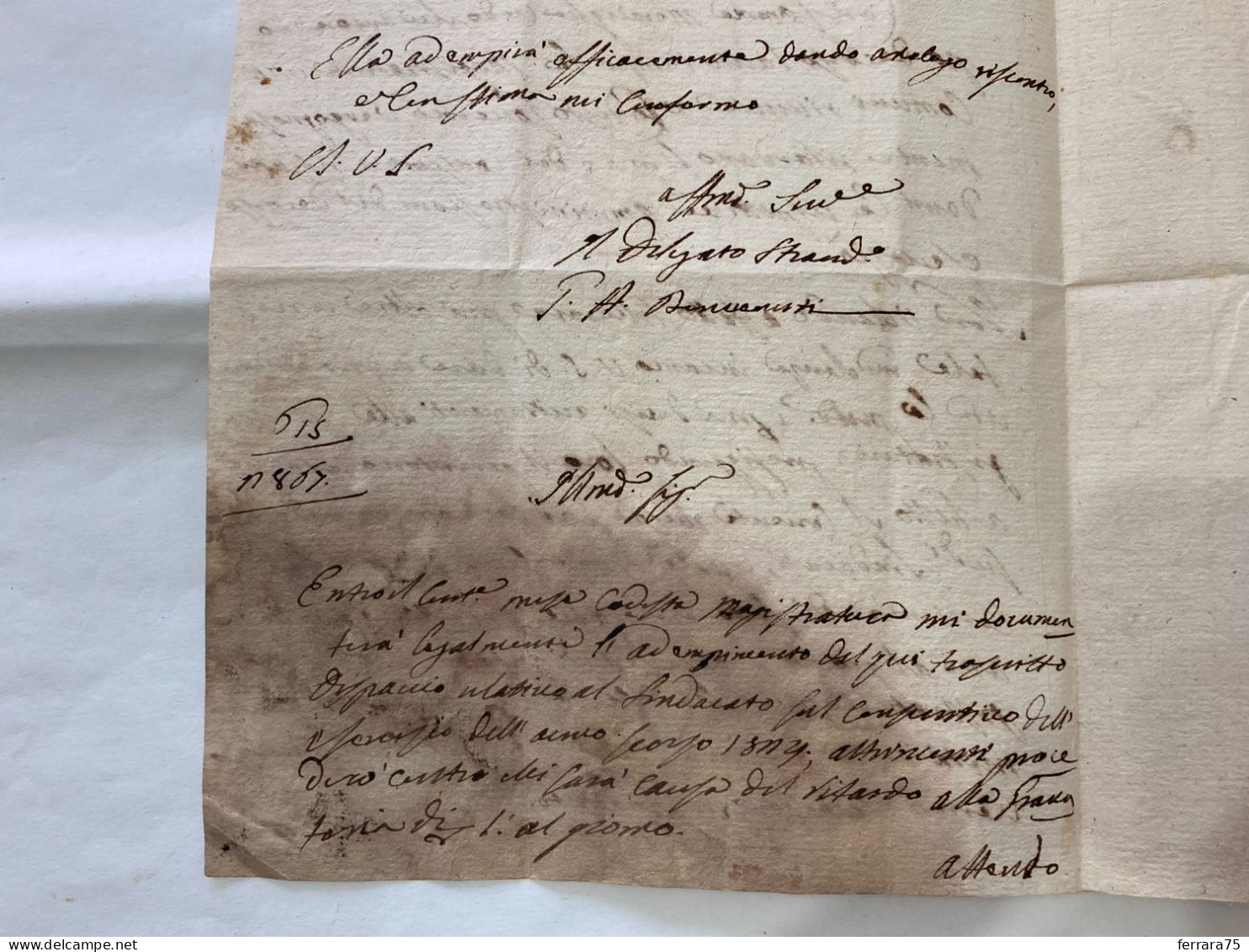 DOCUMENTO MANOSCRITTO LETTERA CONTEA GOVERNO DI CECCANO INIZIO 800. - Manuscripts