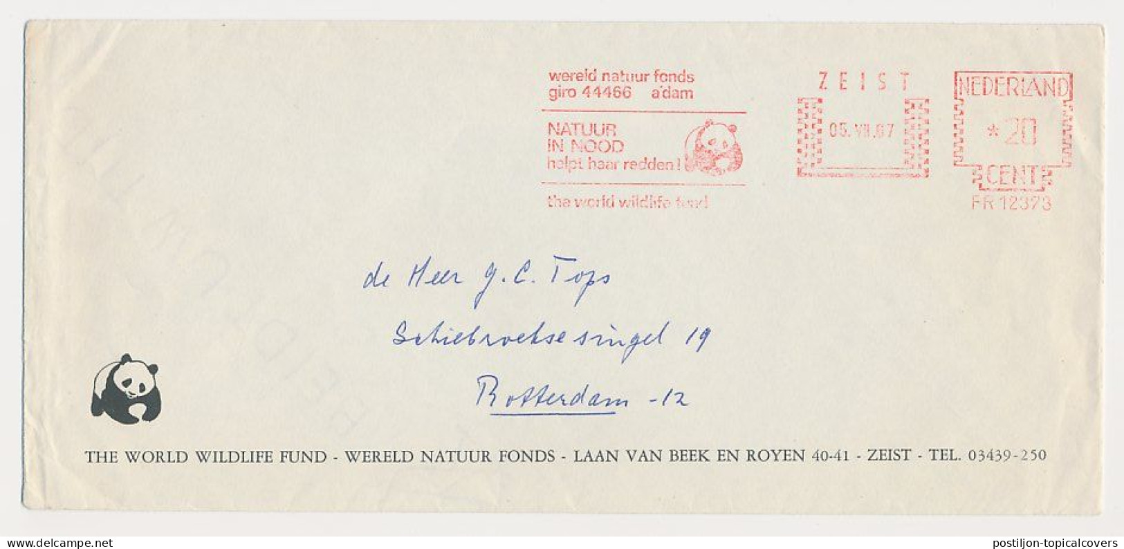 Meter Cover Netherlands 1967 - WWF - Panda Bear - World Wildlife Fund - Brieven En Documenten