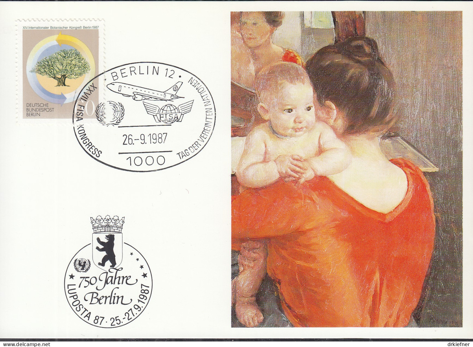 UNO NEW YORK  UNICEF-Kunstkarte, Mutter Und Kind Von Mary Cassatt, Aussellungskarte LUPOSTA Berlin, St: 26.9.1987 - Storia Postale