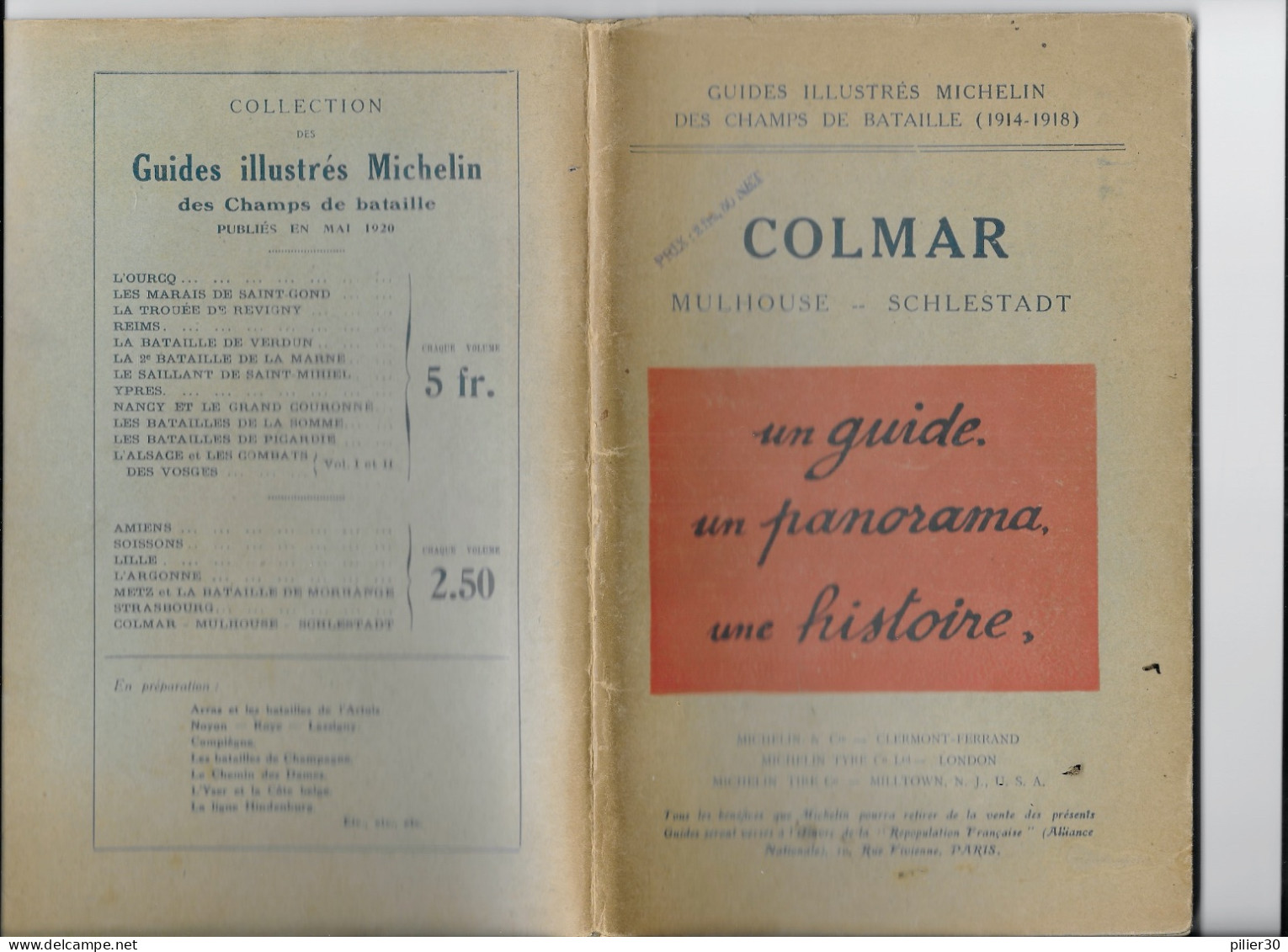 GUIDES ILLUSTRES MICHELIN DES CHAMPS DE BATAILLES - COLMAR MULHOUSE SCHLESTADT - Prix Fixe - Weltkrieg 1914-18