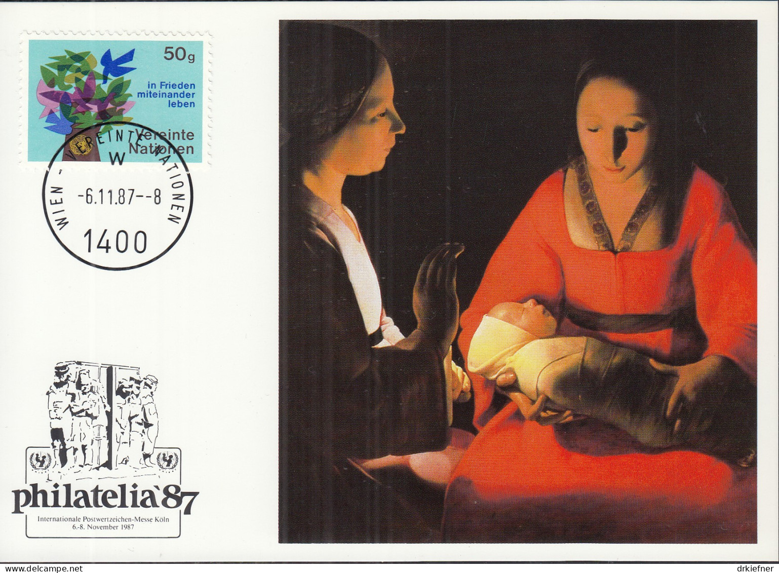 UNO NEW YORK  UNICEF-Kunstkarte, Georges De La Tour, Aussellungskarte PHILATELIA Köln, St: 6.11.1987 - Cartas & Documentos