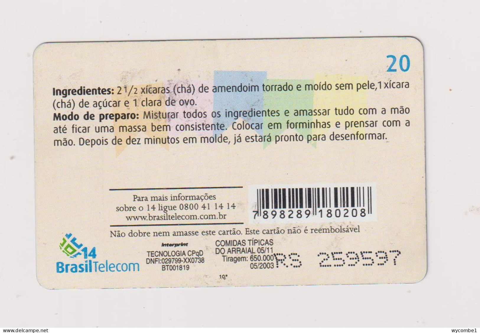 BRASIL - Pacoca  Inductive  Phonecard - Brésil