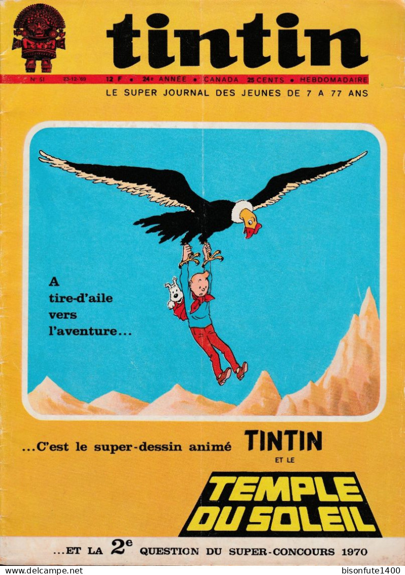 Tintin : Journal Tintin De 1970 Pour La Sortie Du Super-dessin Animé Tintin Et Le Temple Du Soleil. - Publicités
