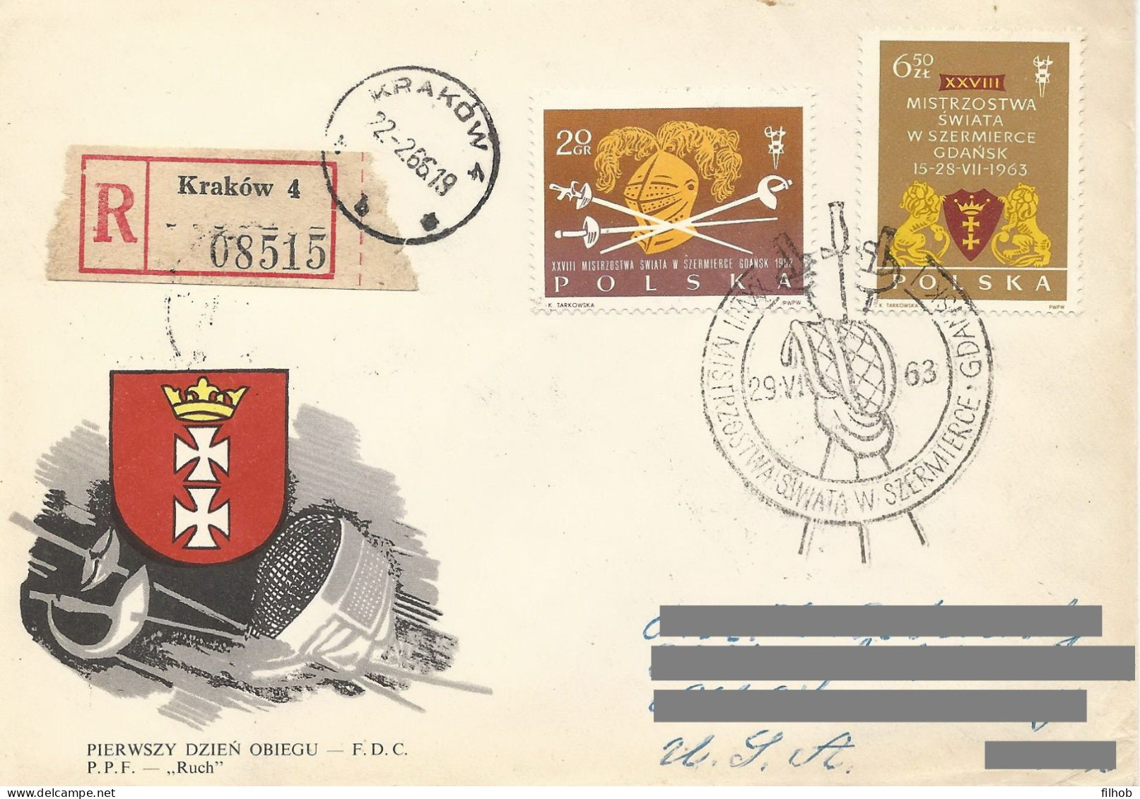 Poland (A266 #3): FDC.1257-62 Fencing World Championships 1963 Gdansk (postal Circulation) - FDC