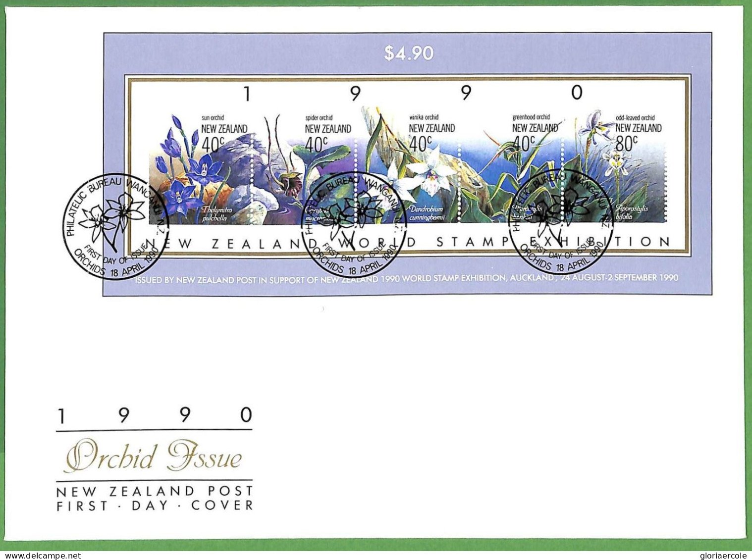 ZA1487 - NEW ZEALAND - POSTAL HISTORY Souvenir Sheet On OVERSIZED FDC Cover 1990  Orchids - FDC