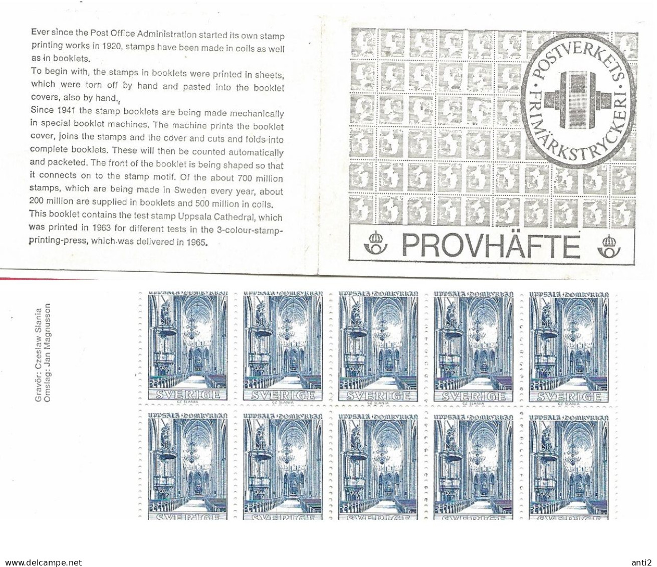Sweden Sverige 1976  Test Booklet, Provhäfte, Uppsala Domkirke, Cathedral, Church  By/Czeslav Slania - Unused Stamps