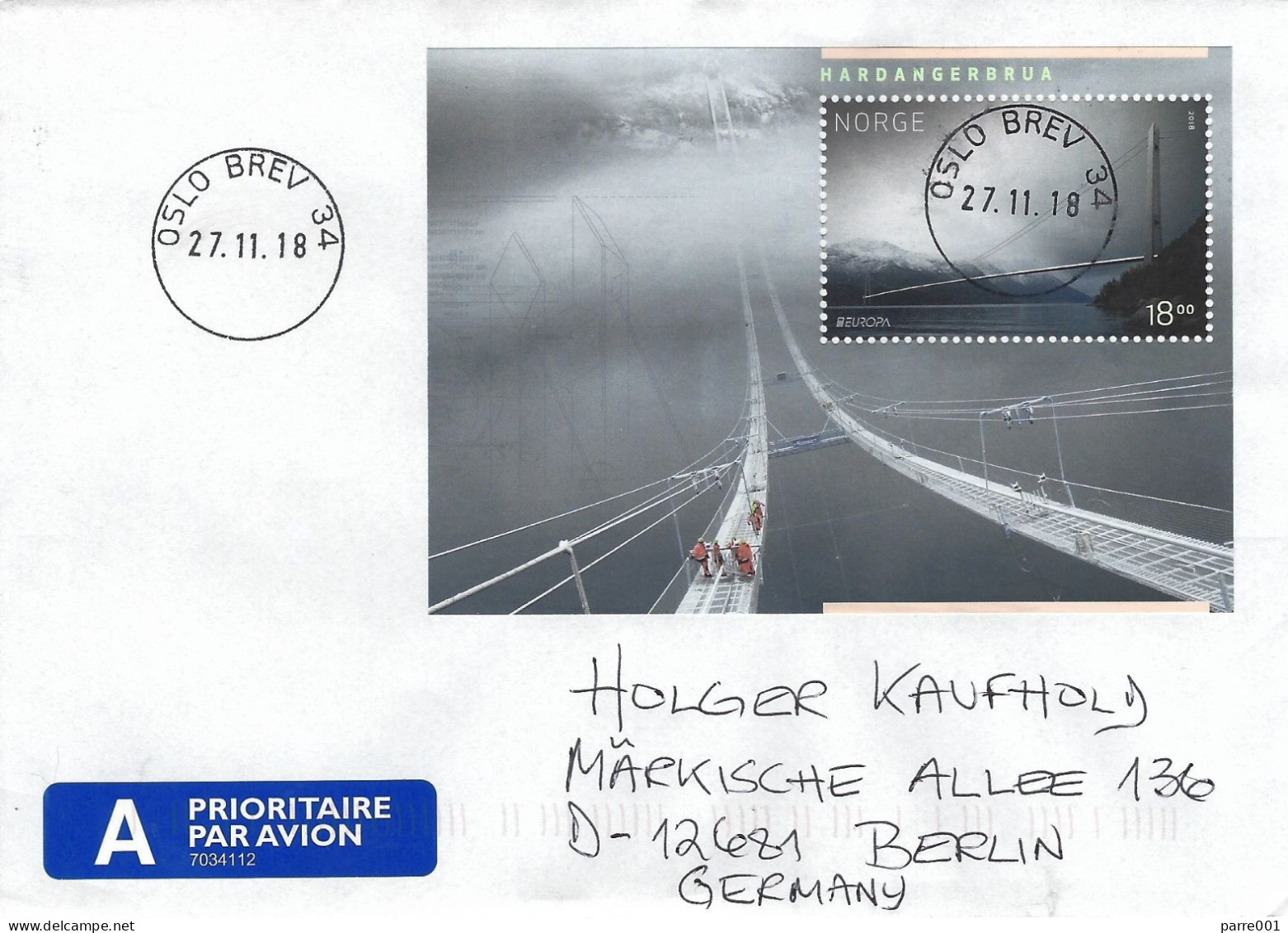 Norway 2018 Oslo EUROPA Hardanger Bridge MS Cover - 2018