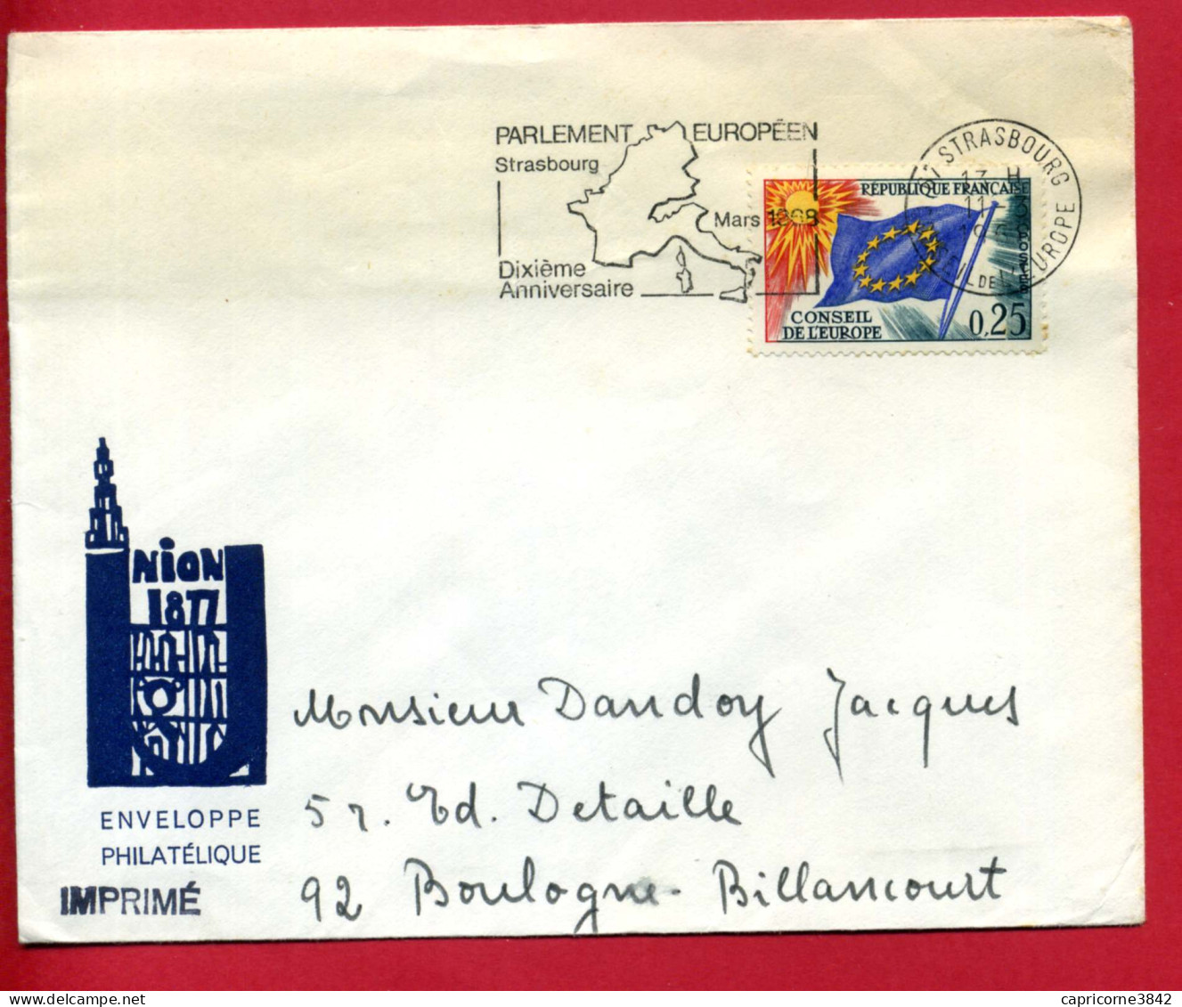 1968 - Oblitération Secap Du "PARLEMENT EUROPEEN STRASBOURG - 10e ANNIVERSAIRE" - Tp Conseil De L'Europe N°29 - Storia Postale