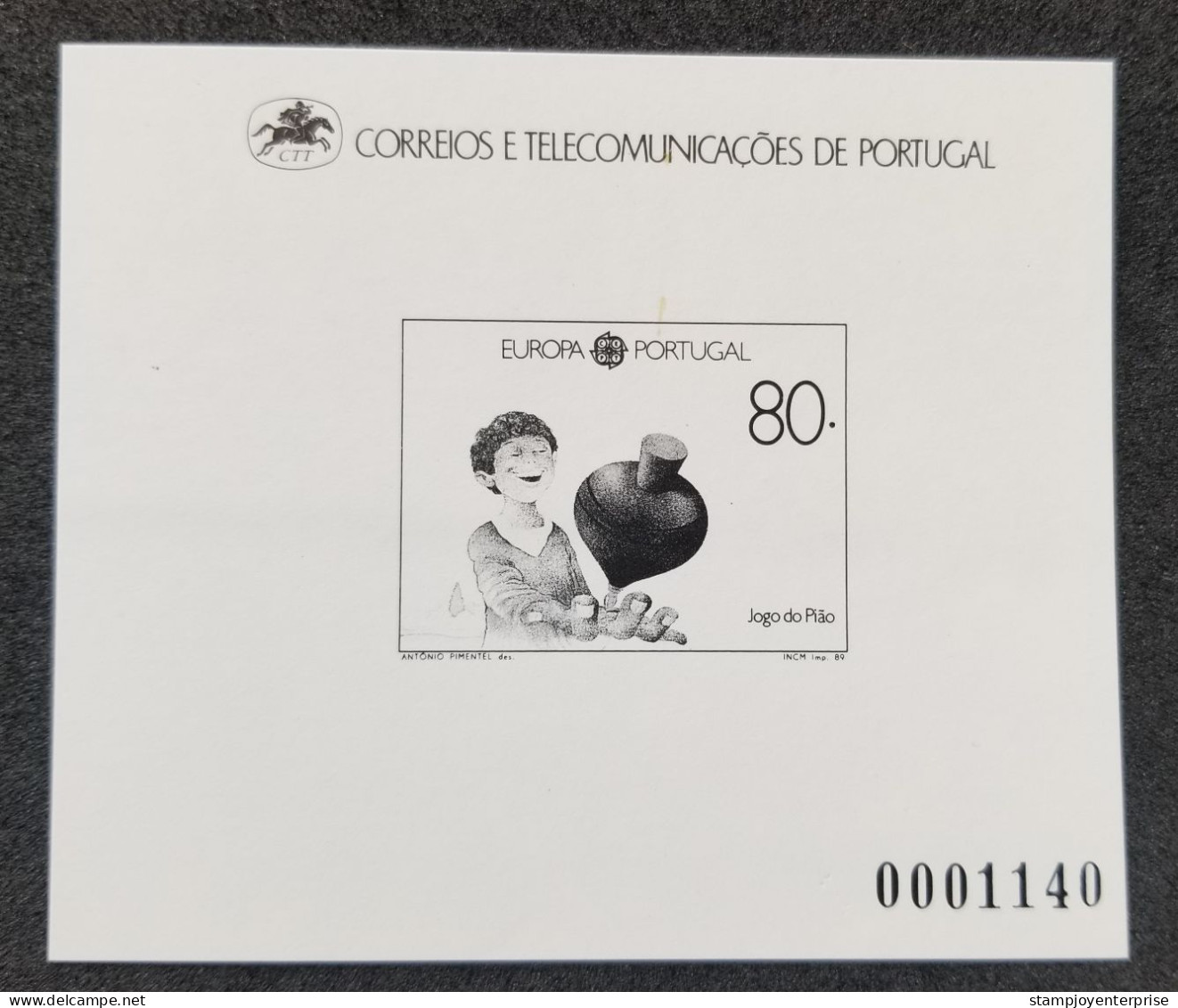 Portugal EUROPA CEPT Children Games Spinning Top 1989 Child Play (black Print Souvenir Sheet) MNH - Ongebruikt