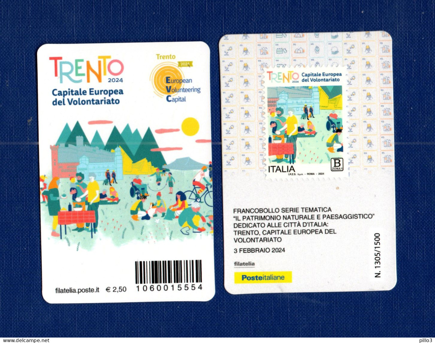 ITALIA :  Tessera  Filatelica - TRENTO Capitale Europea Del Volontariato - 3.02.2024 - Philatelic Cards