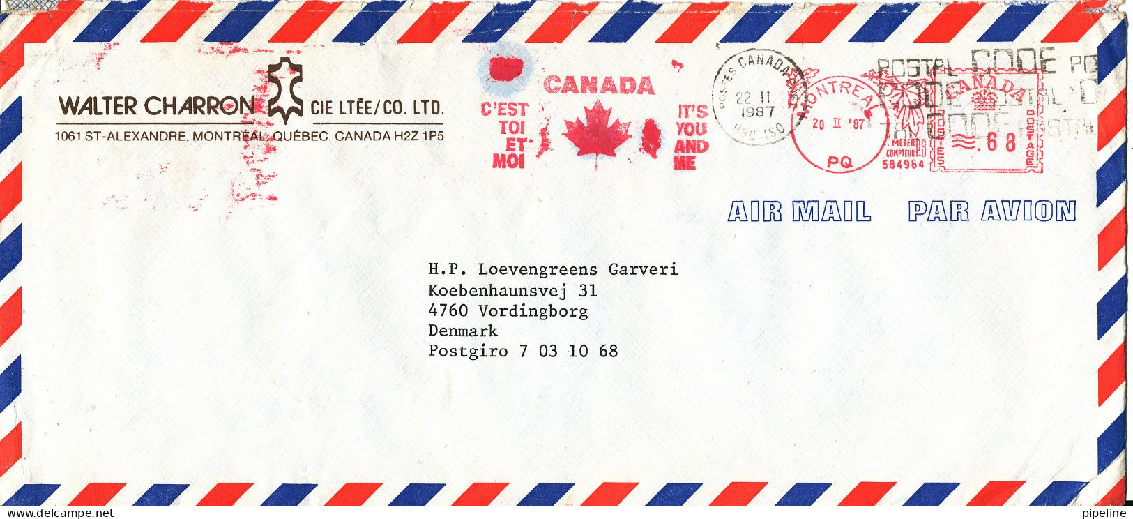 Canada Air Mail Cover With Meter Cancel Montreal 20-2-1987 - Aéreo