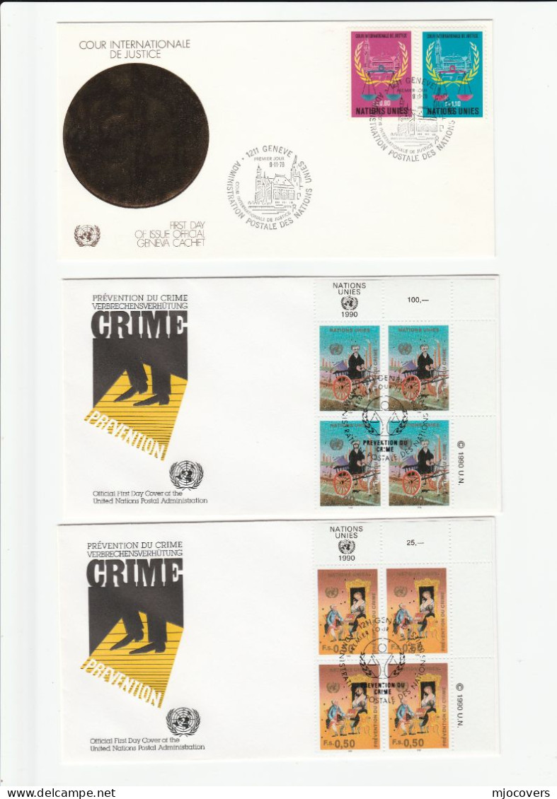 CRIME & JUSTICE  3 Diff  FDCS  United Nations Fdc Stamps Cover  Law & Order - Politie En Rijkswacht