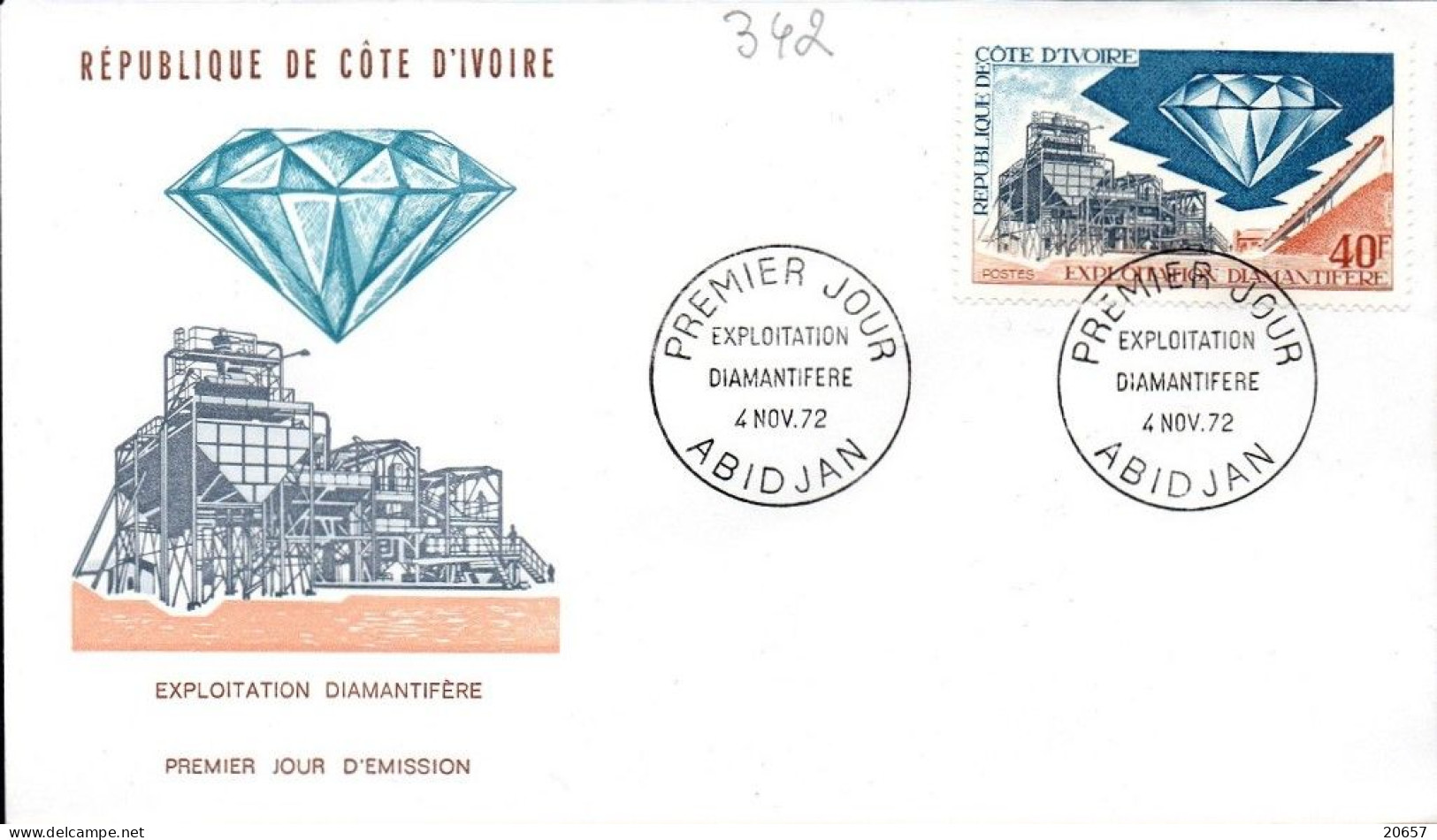 Côte D'ivoire 0342 Fdc Diamant , Pierre Précieuse - Minerales