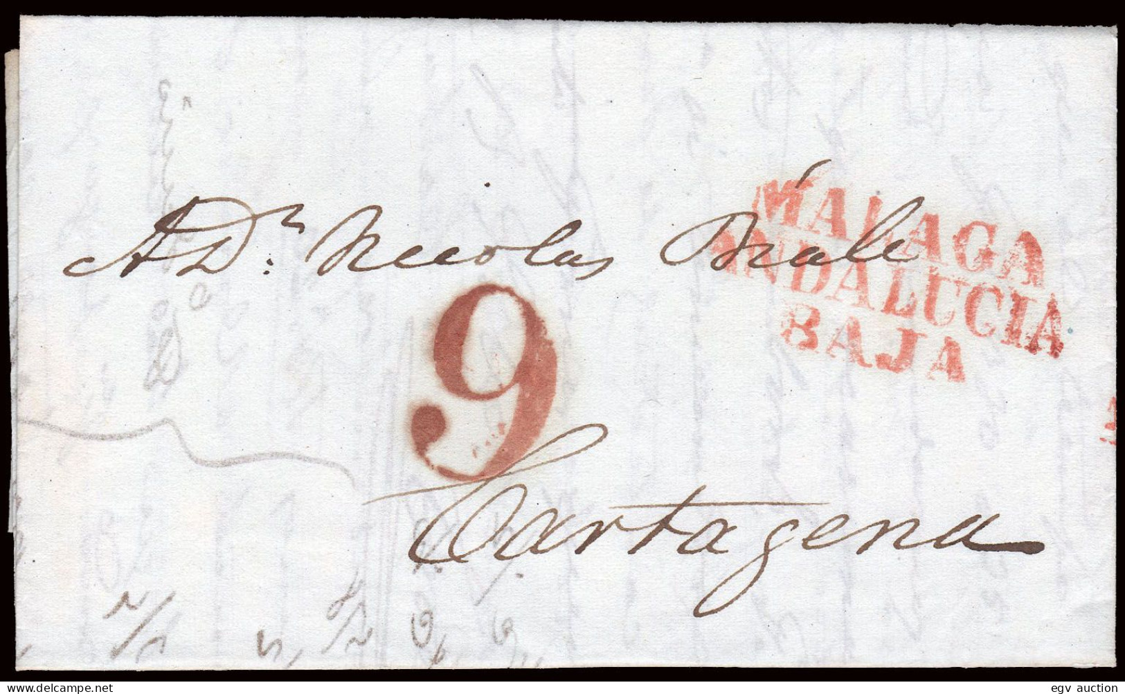 Málaga - Prefilatelia - Málaga PE 17 - 1841 - Carta A Cartagena + Porteo "9" - ...-1850 Prefilatelia