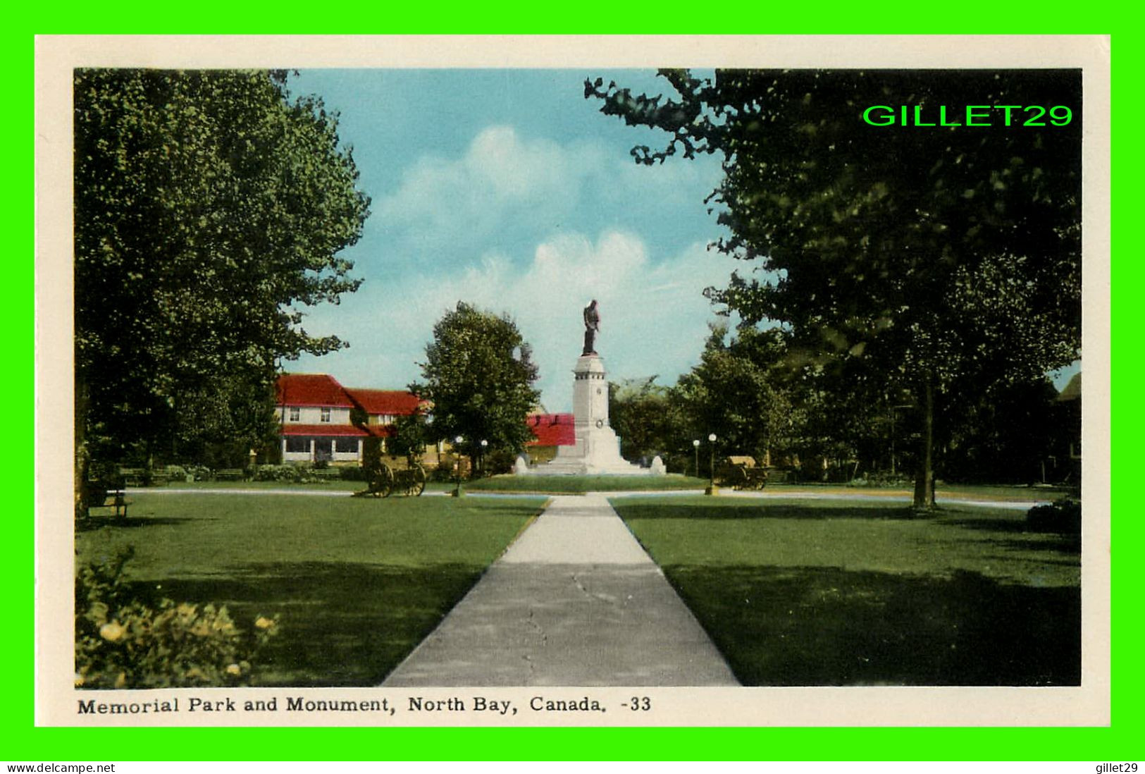 NORTH BAY, ONTARIO - MEMORIAL PARK AND MONUMENT -  PHOTOGELATINE ENGRAVING CO LTD- - North Bay