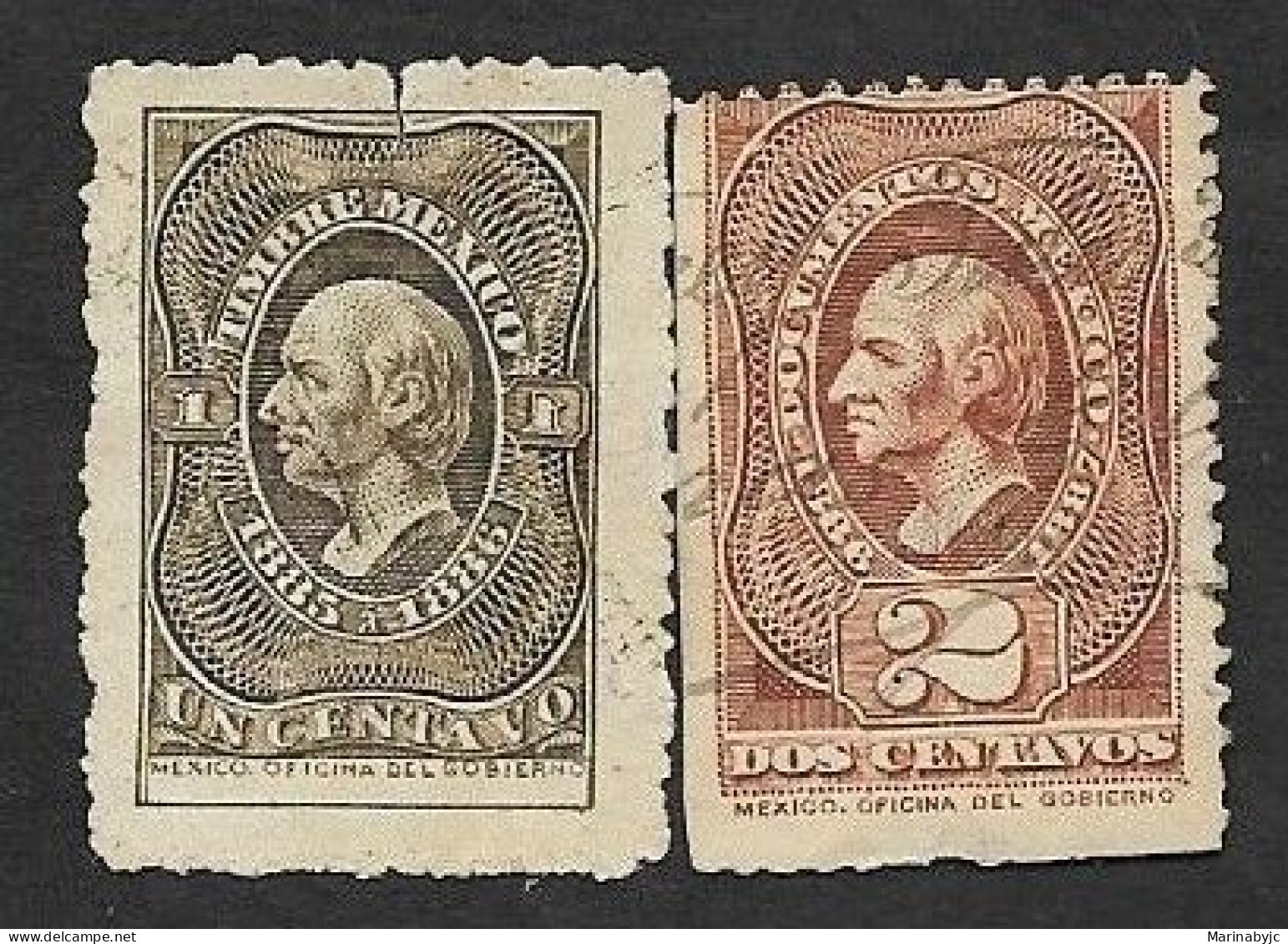 SE)1886 MEXICO, 2 HIDALGO TAX STAMPS 1C MINT & 2C USED - Mexico