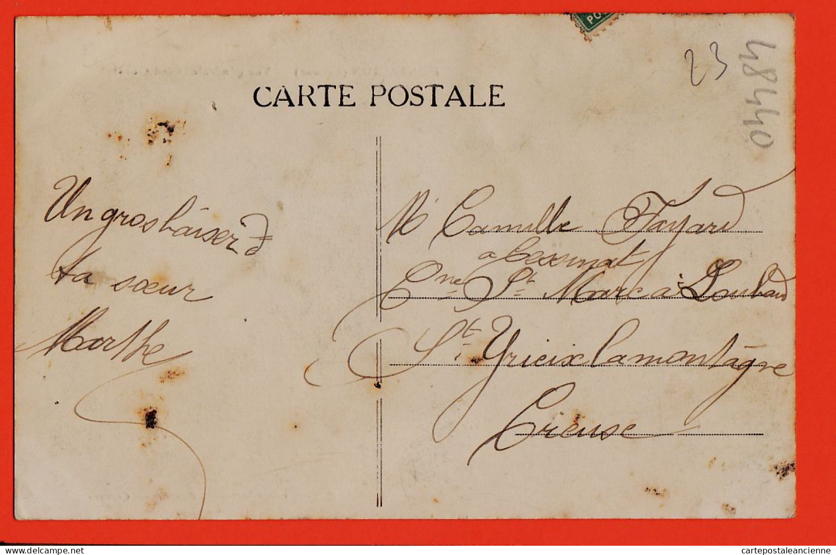18791 / Peu Commun PONTARION 23-Creuse Vue Generale Côté Ouest 1905 à Camille FAYARD Cessinat St-Yrieix-Montagne - Pontarion