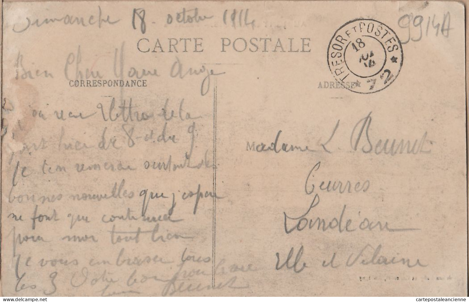 18897 / AUBIGNY-en-ARTOIS Panorama Tampon Cpaww1 Trésor Et Postes Dimanche 18.10.1914 - LABY CAUSSART - Aubigny En Artois