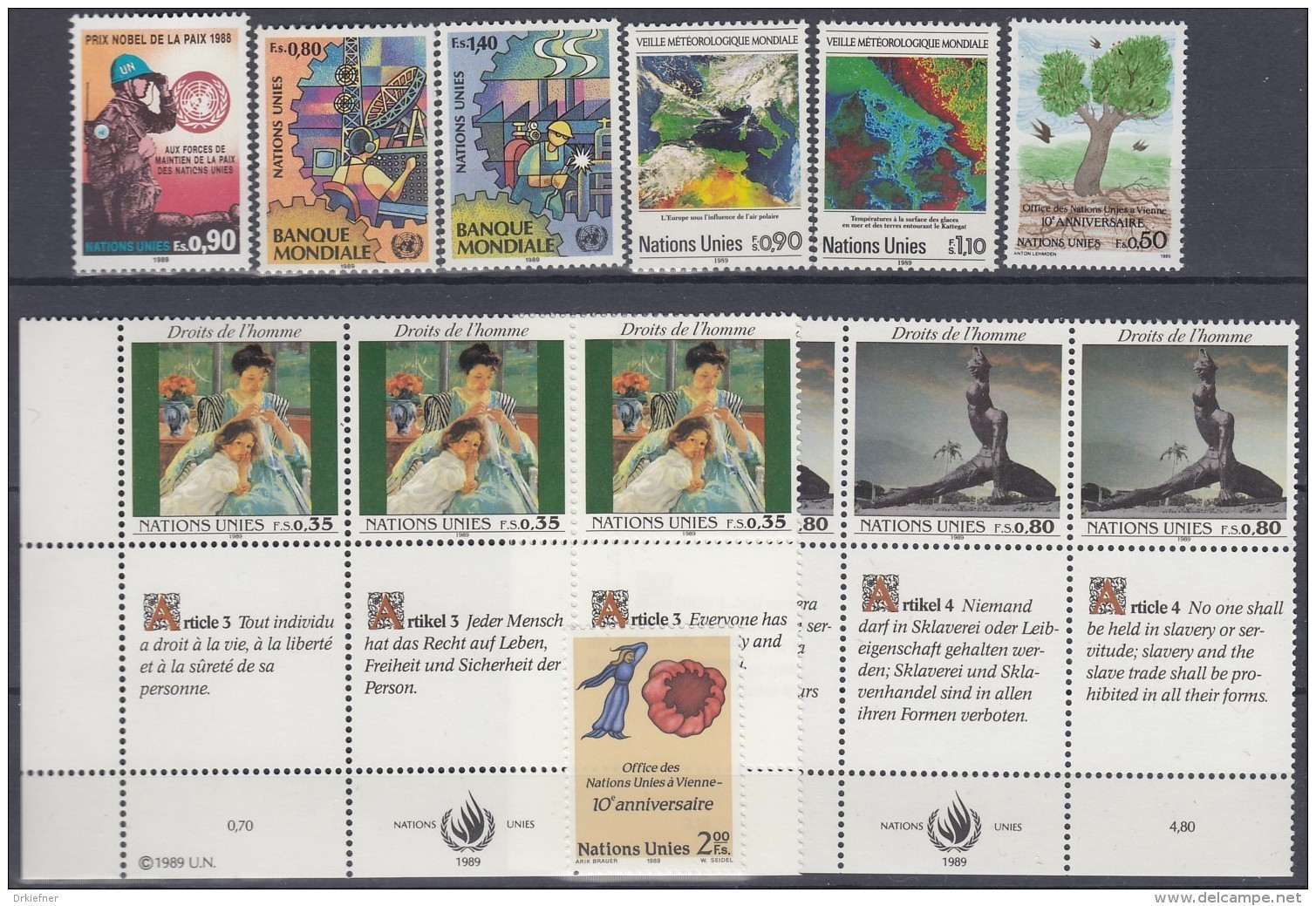 UNO GENF  Jahrgang 1989 Postfrisch **, Komplett 173-181 - Ungebraucht