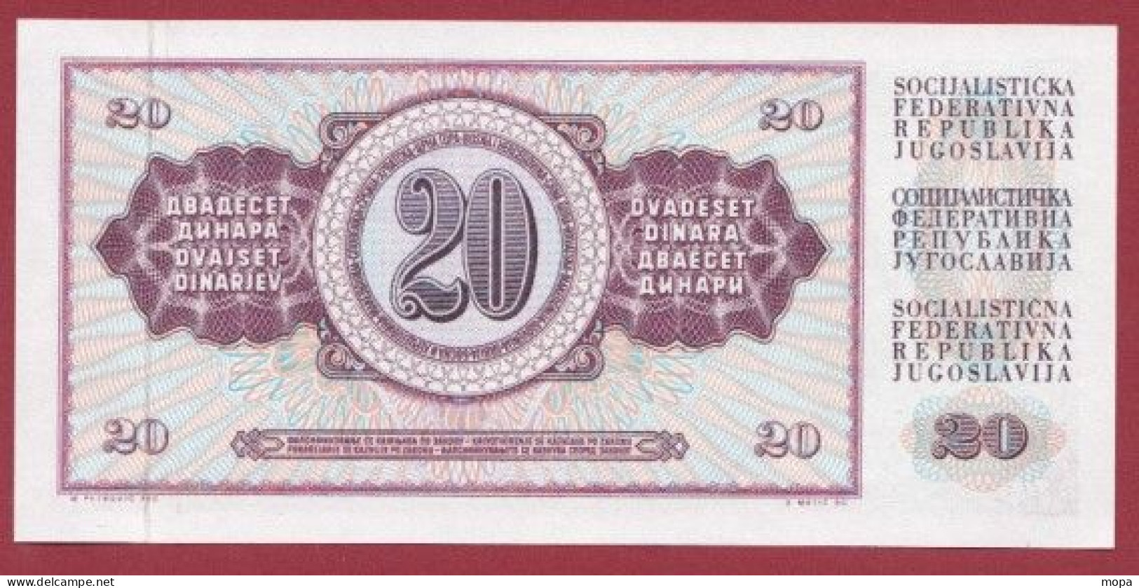 Yougoslavie-- 20 Dinara --1974    ---UNC --(350) - Yougoslavie