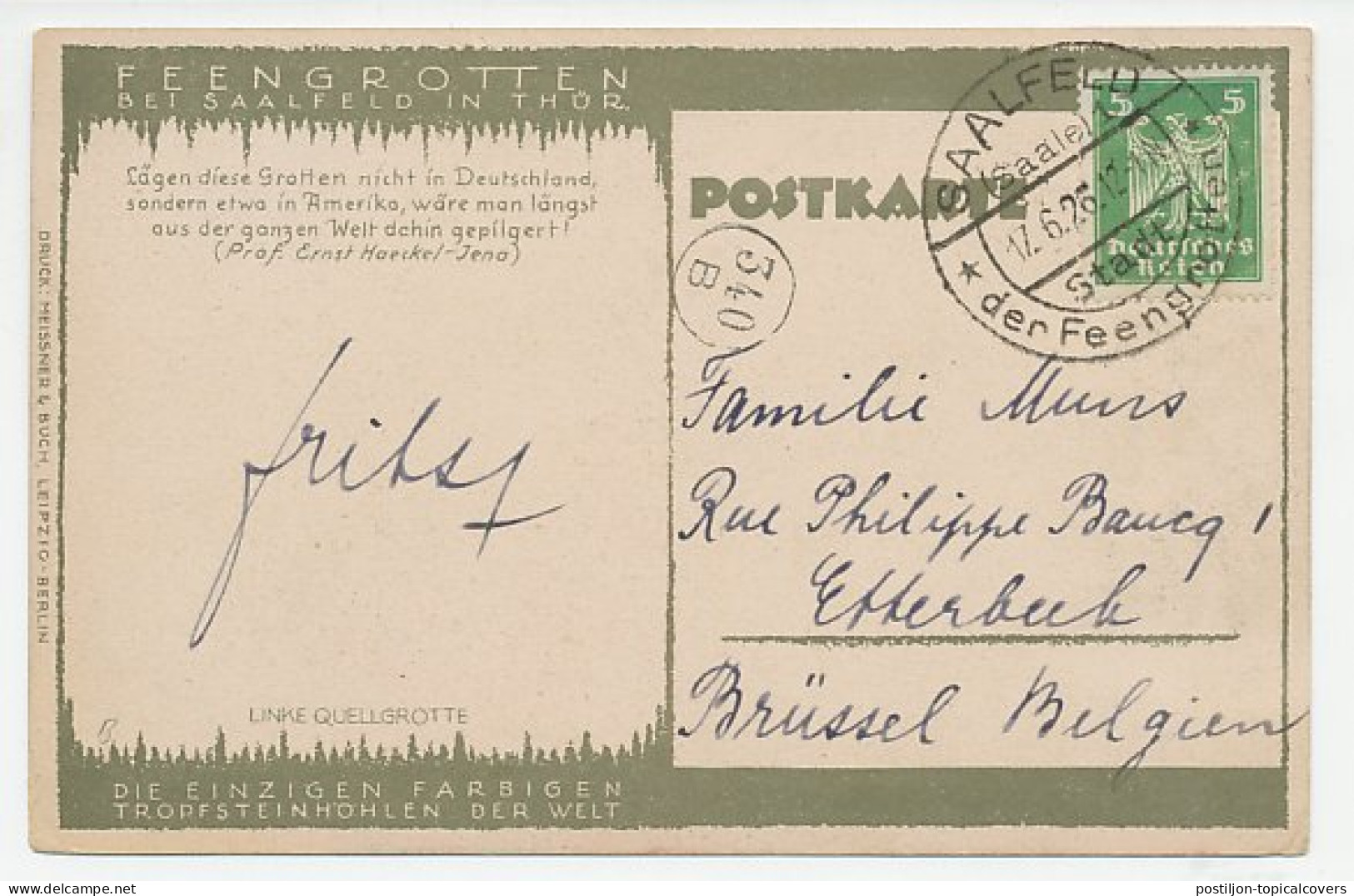 Card / Postmark Germany 1926 Saalfeld Fairy Grottoes - Feengrotten - Altri & Non Classificati