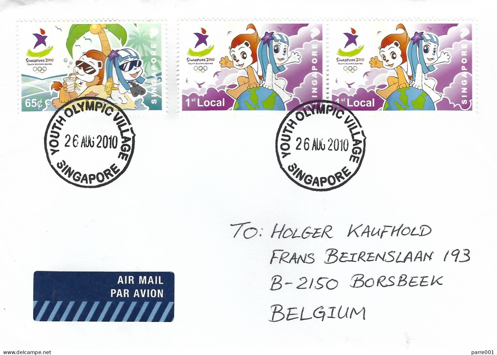 Singapore 2010 Youth Olympic Games Emblem With Globe Island Special Olympic Village Postmark Cover - Singapur (1959-...)