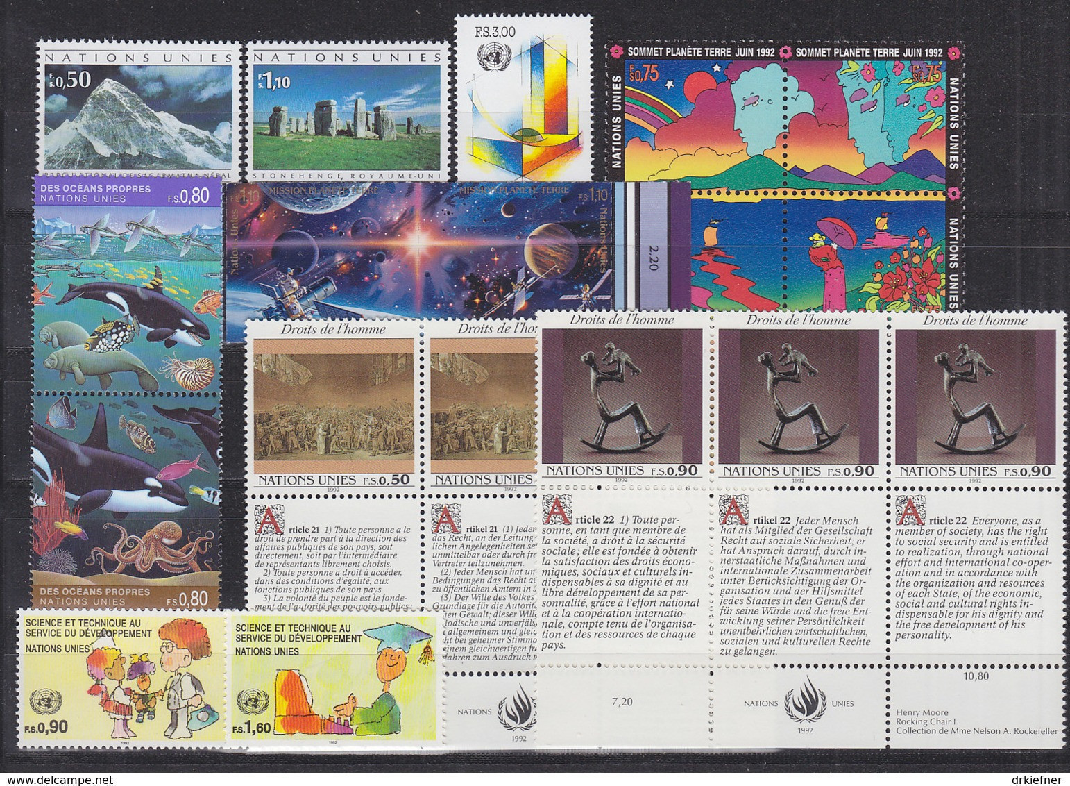 UNO GENF  Jahrgang 1992, Postfrisch **, 210-224, Komplett - Unused Stamps