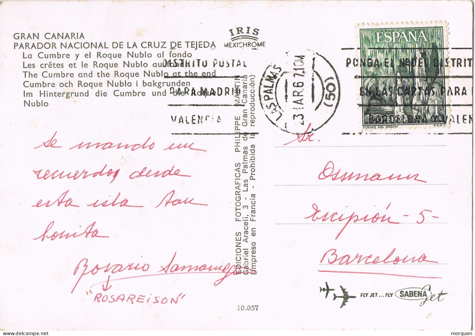 54355. Postal LAS PALMAS (Canarias) 1967. Vista Parador Nacional  La Cruz De Tejeda - Covers & Documents