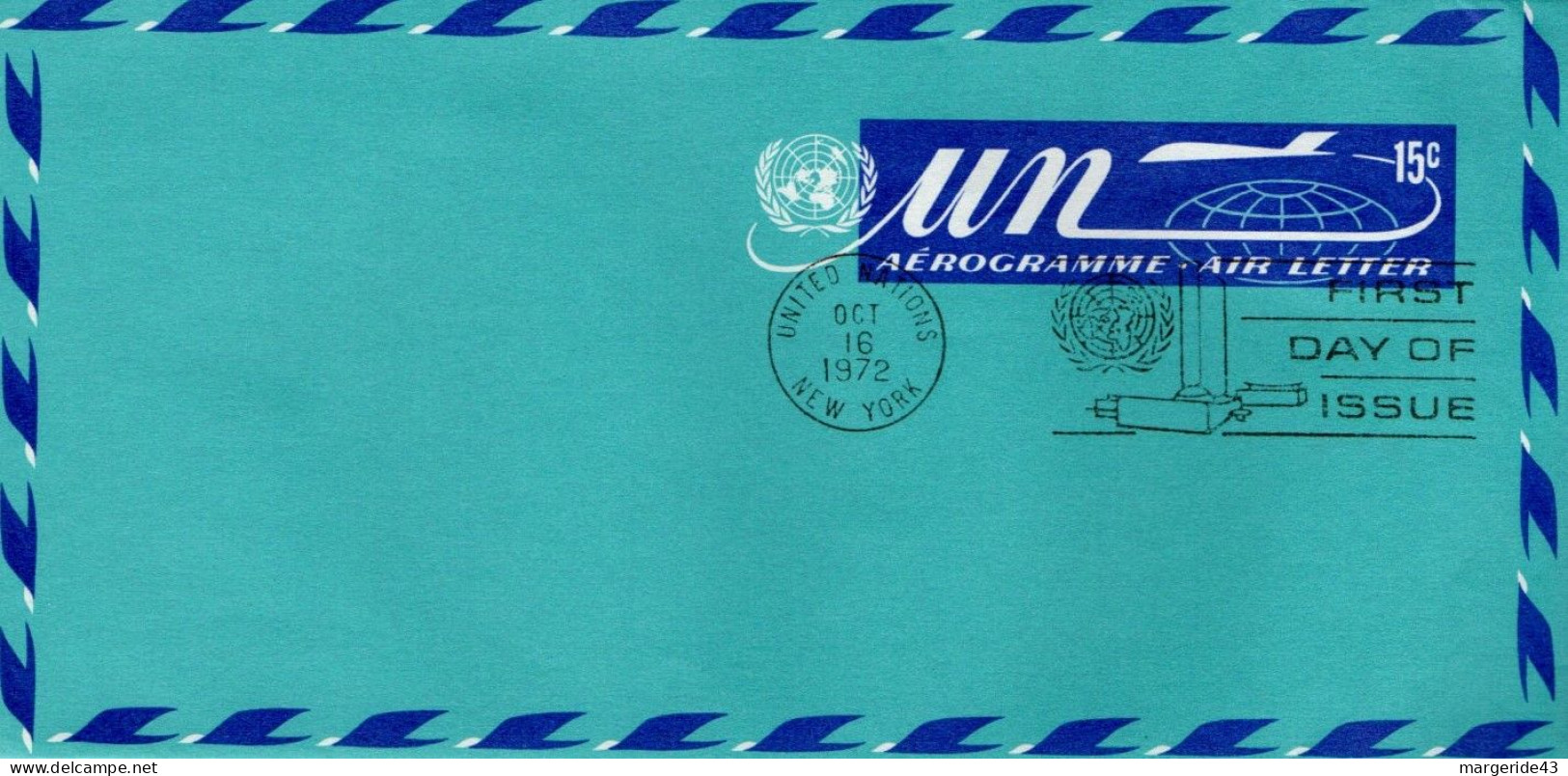 NATIONS UNIES AEROGRAMME FDC 15 C - Poste Aérienne