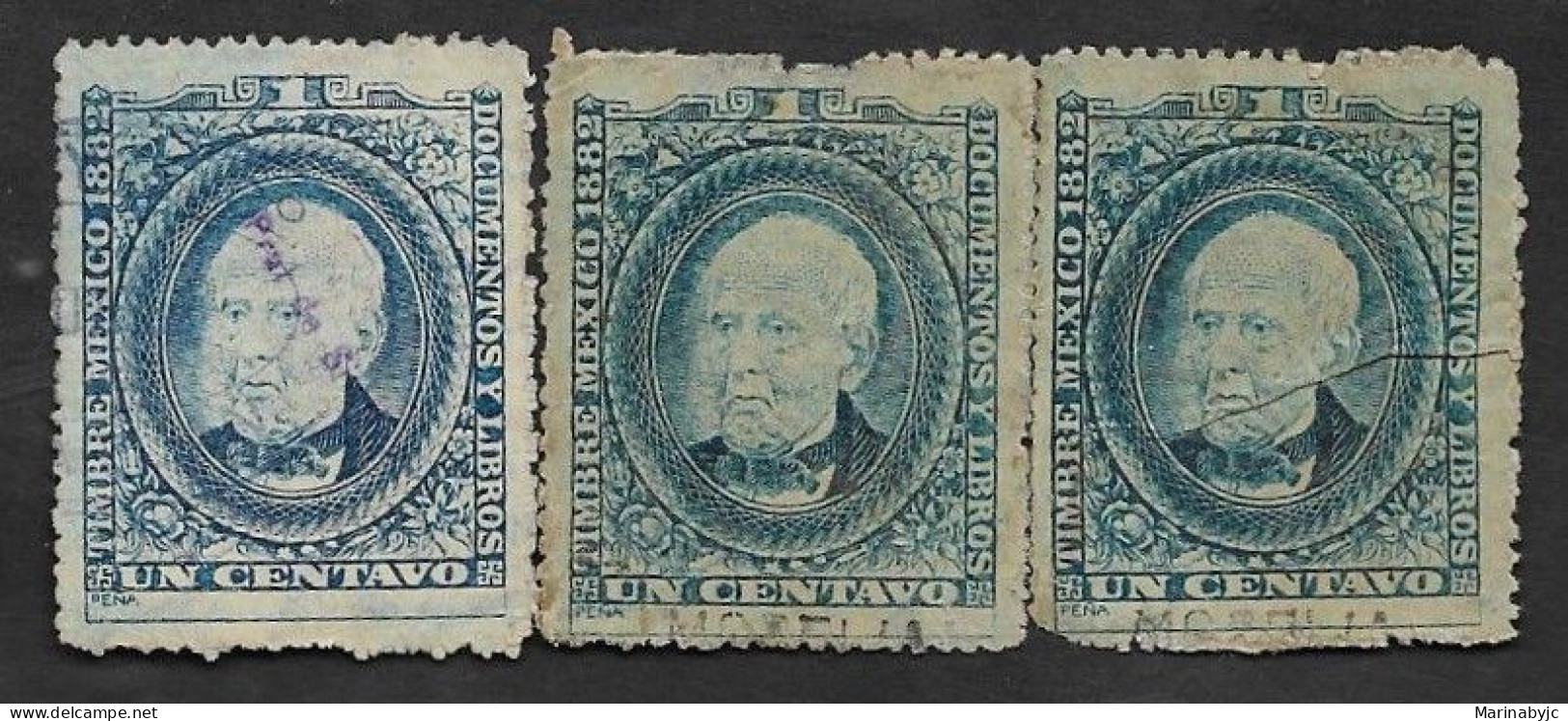 SE)1882 MEXICO, 3 TAX STAMPS OF 1C, DOCUMENTS AND BOOKS, USED - Mexico